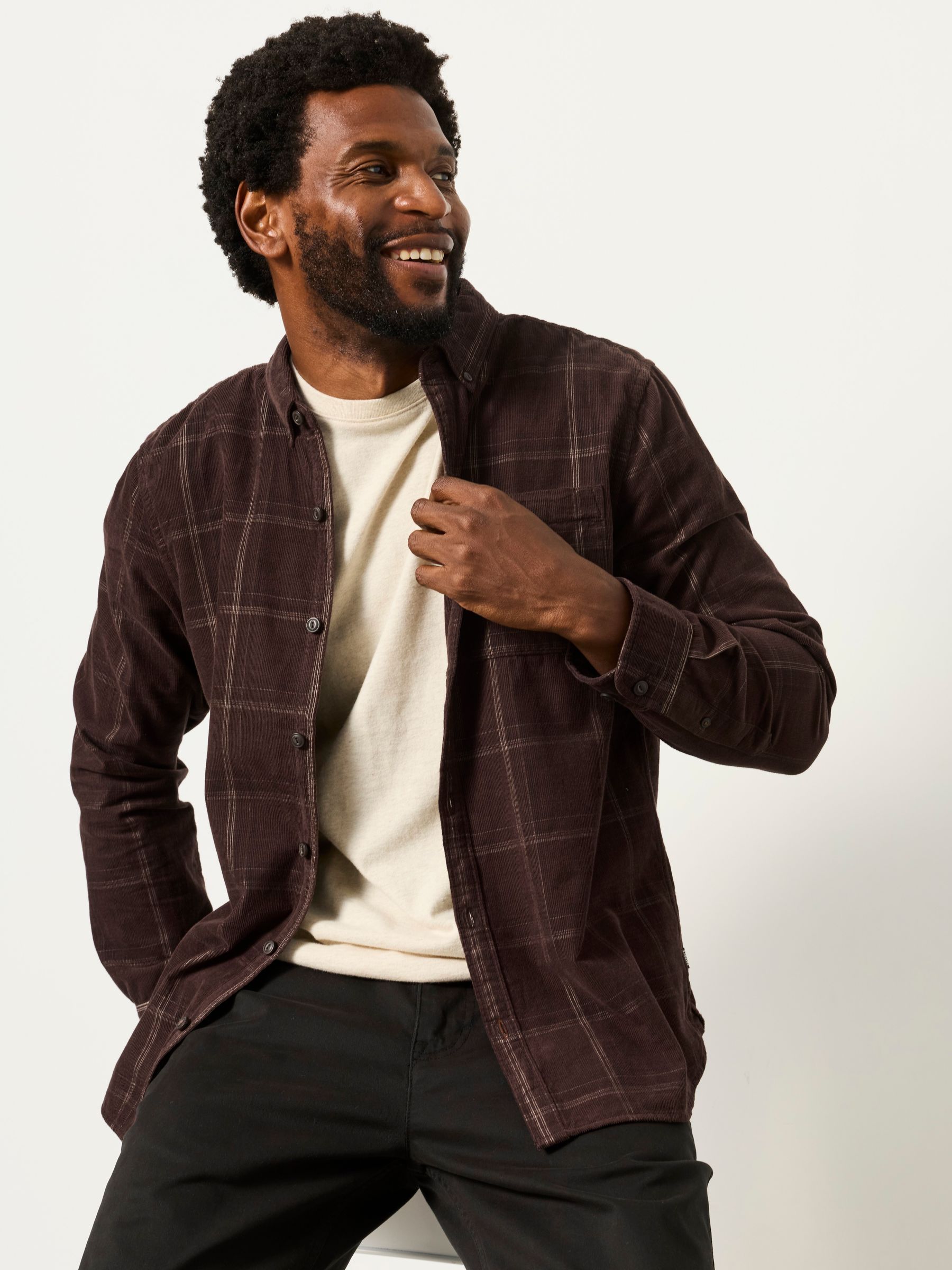 Brown Check Long Sleeve Cord Shirt - Image 5 of 7