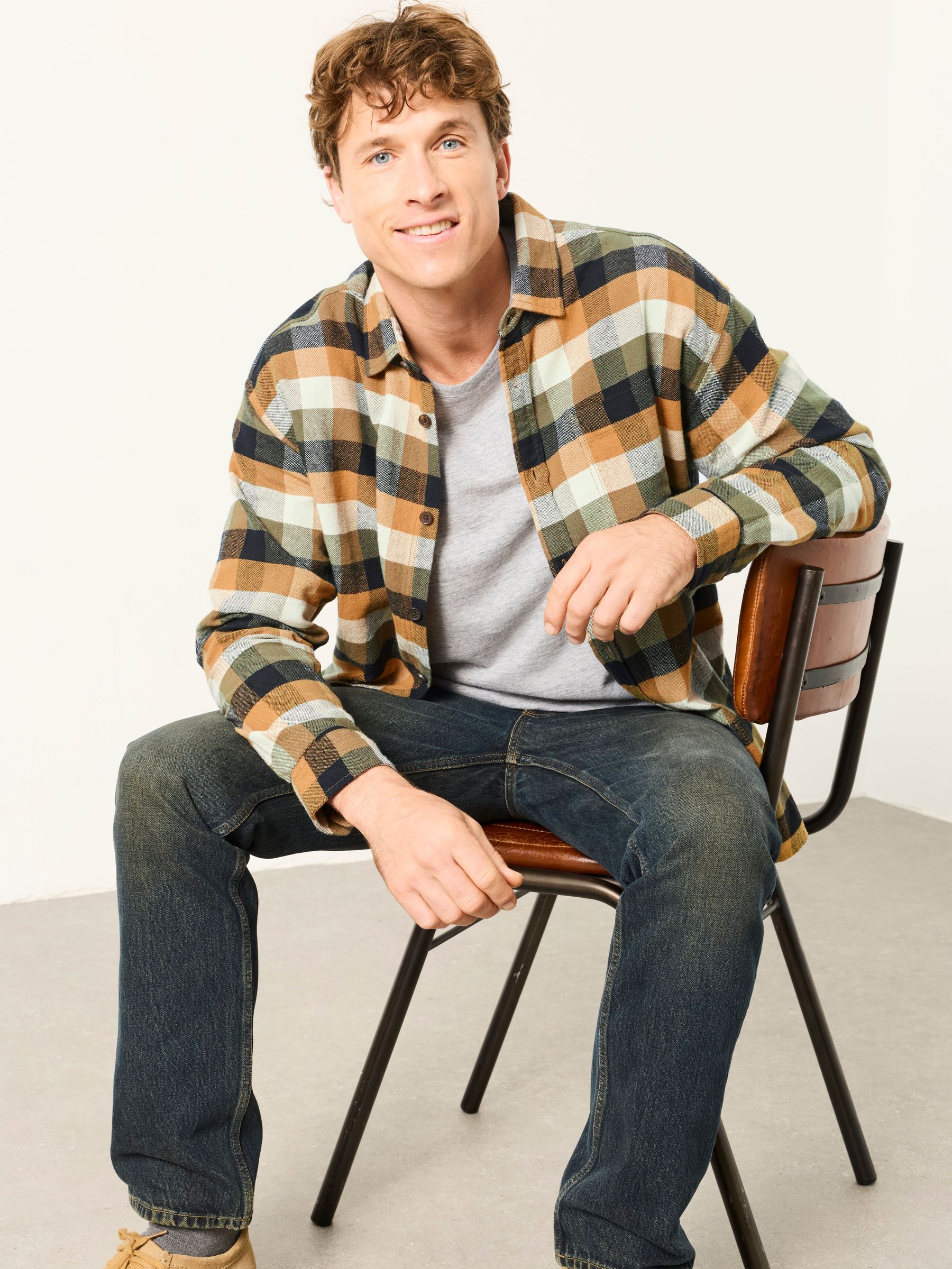 Brora Yellow Long Sleeve Relaxed Fit Check Shirt - Image 3 of 5