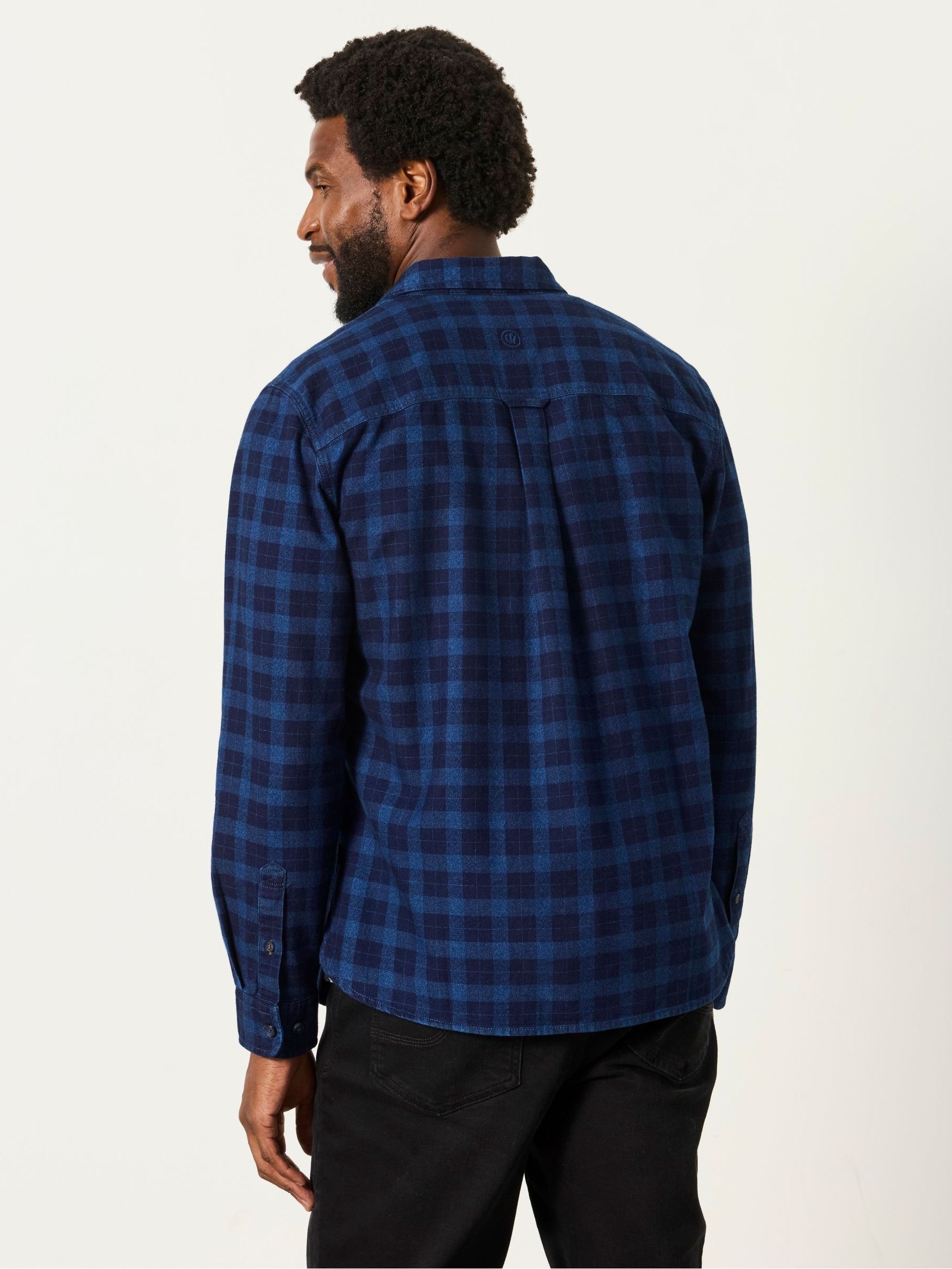 Perth Indigo Blue Long Sleeve Check Shirt - Image 2 of 6 Perth Indigo Blue Long Sleeve Check Shirt - Image 2 of 6