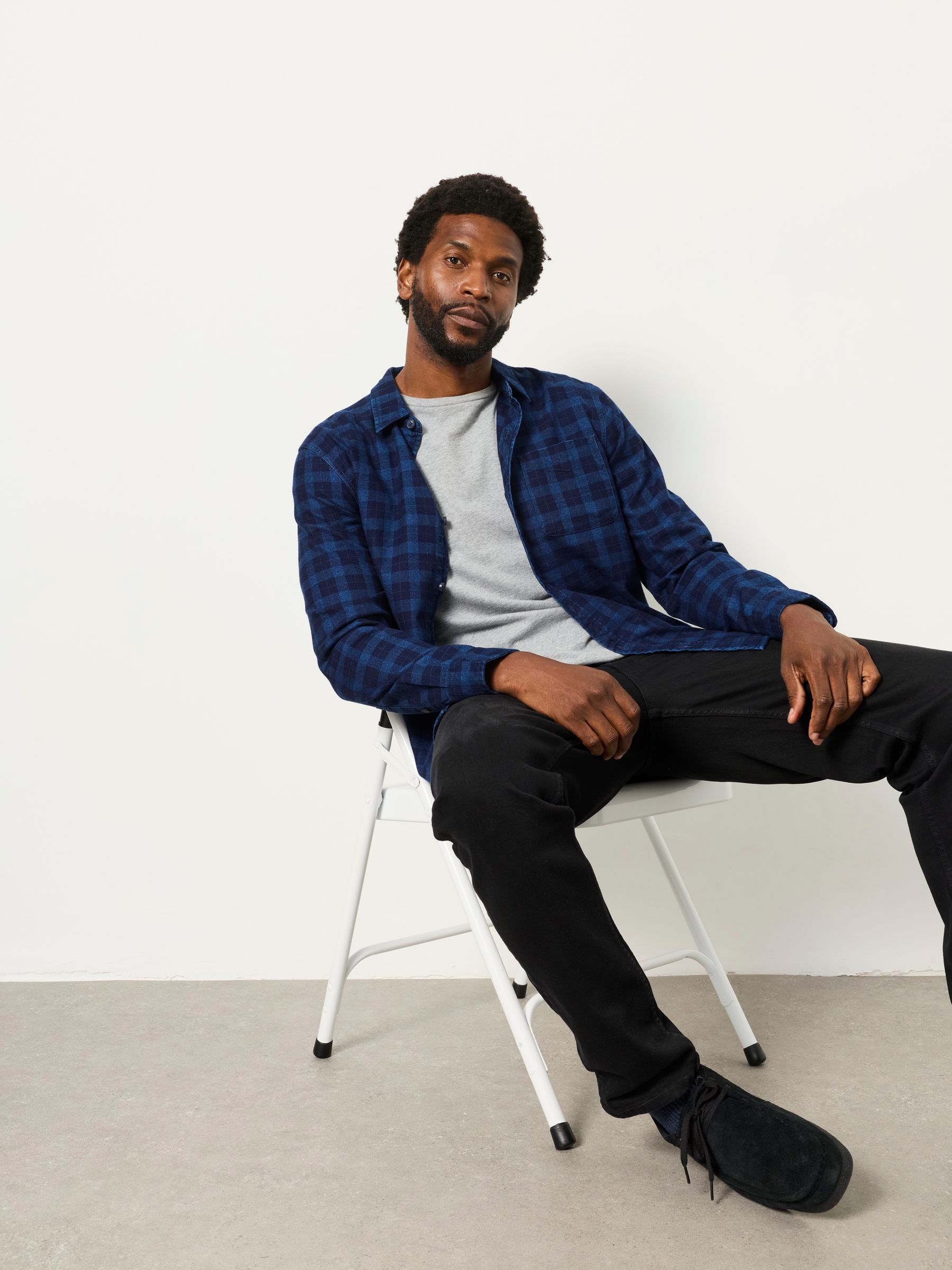 Perth Indigo Blue Long Sleeve Check Shirt - Image 5 of 6