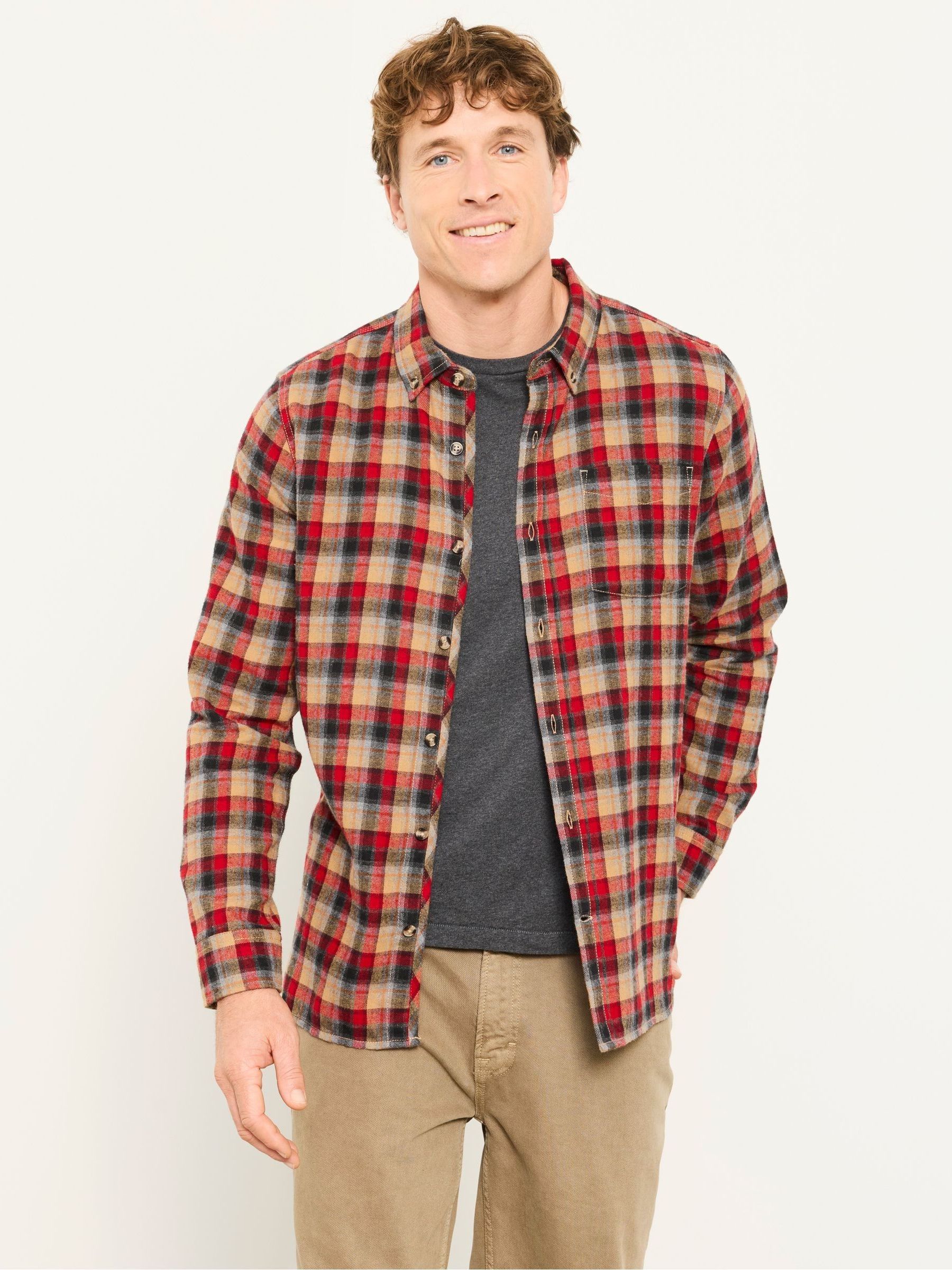 Chester Cherry Red Long Sleeve Check Shirt - Image 1 of 5 Chester Cherry Red Long Sleeve Check Shirt - Image 1 of 5