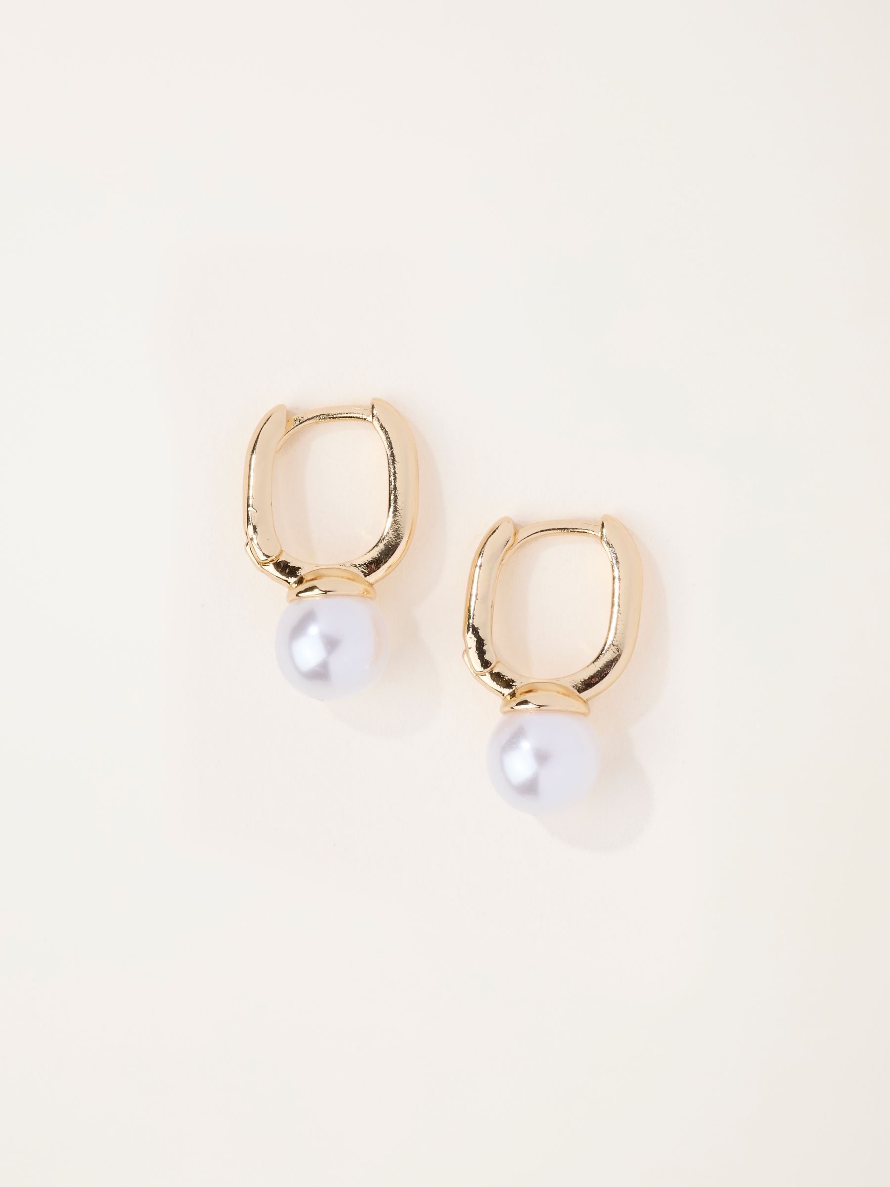 Gold Tone Faux Pearl Hoop Earrings - Image 1 of 5 Gold Tone Faux Pearl Hoop Earrings - Image 1 of 5