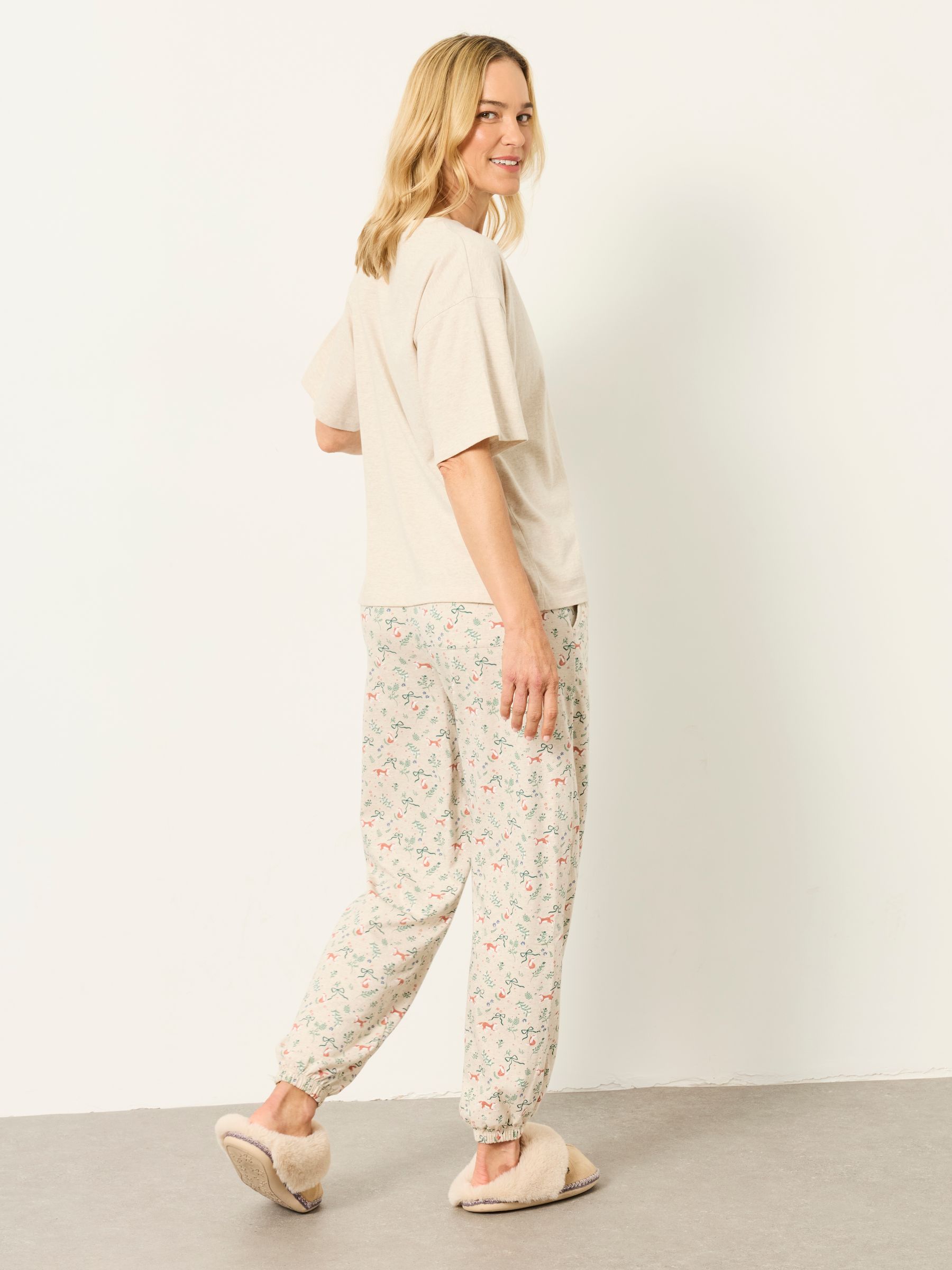 Fox Print Cuffed Pyjama Bottoms in Oatmeal - Image 2 of 6