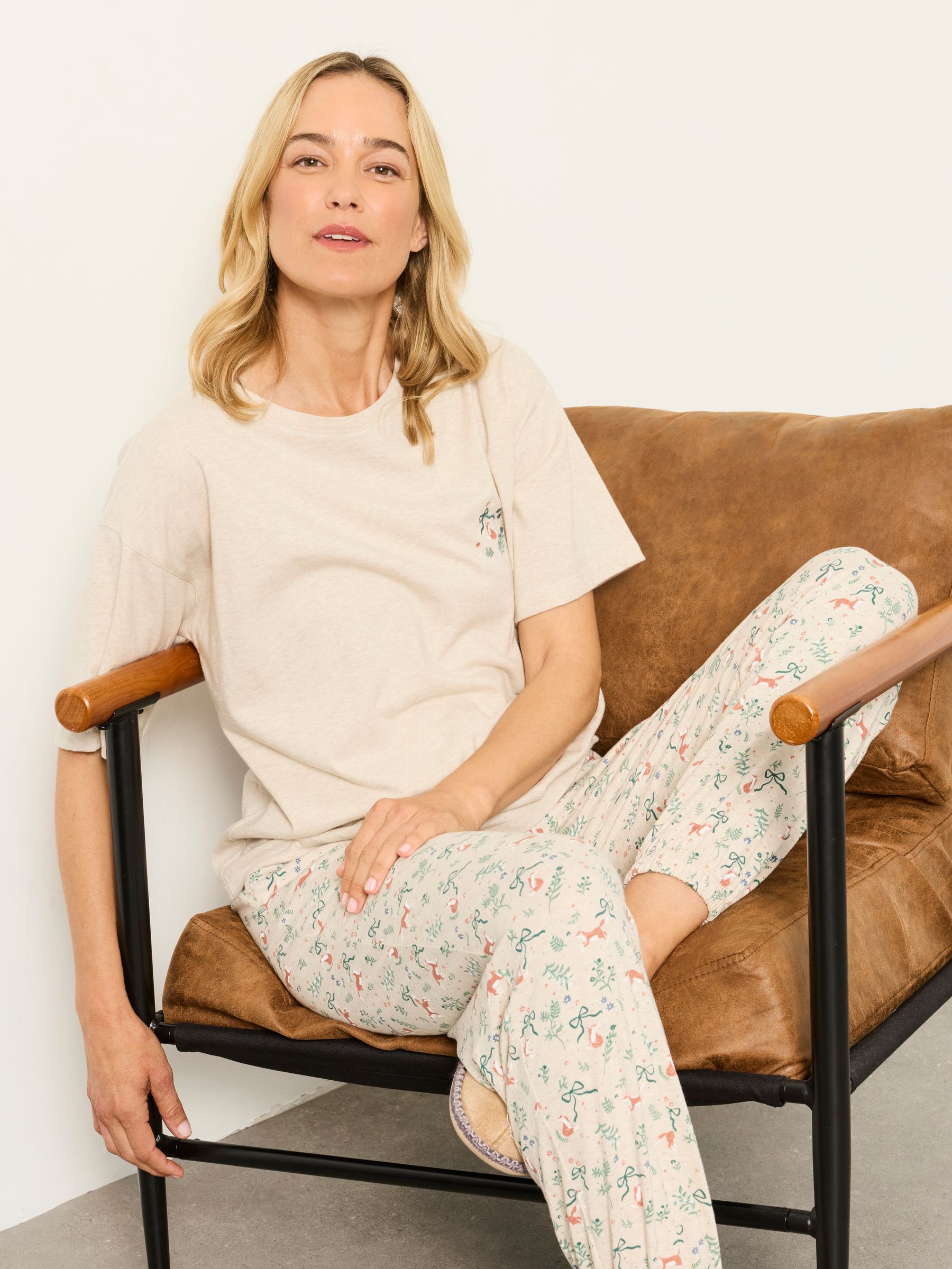Fox Print Cuffed Pyjama Bottoms in Oatmeal - Image 4 of 6