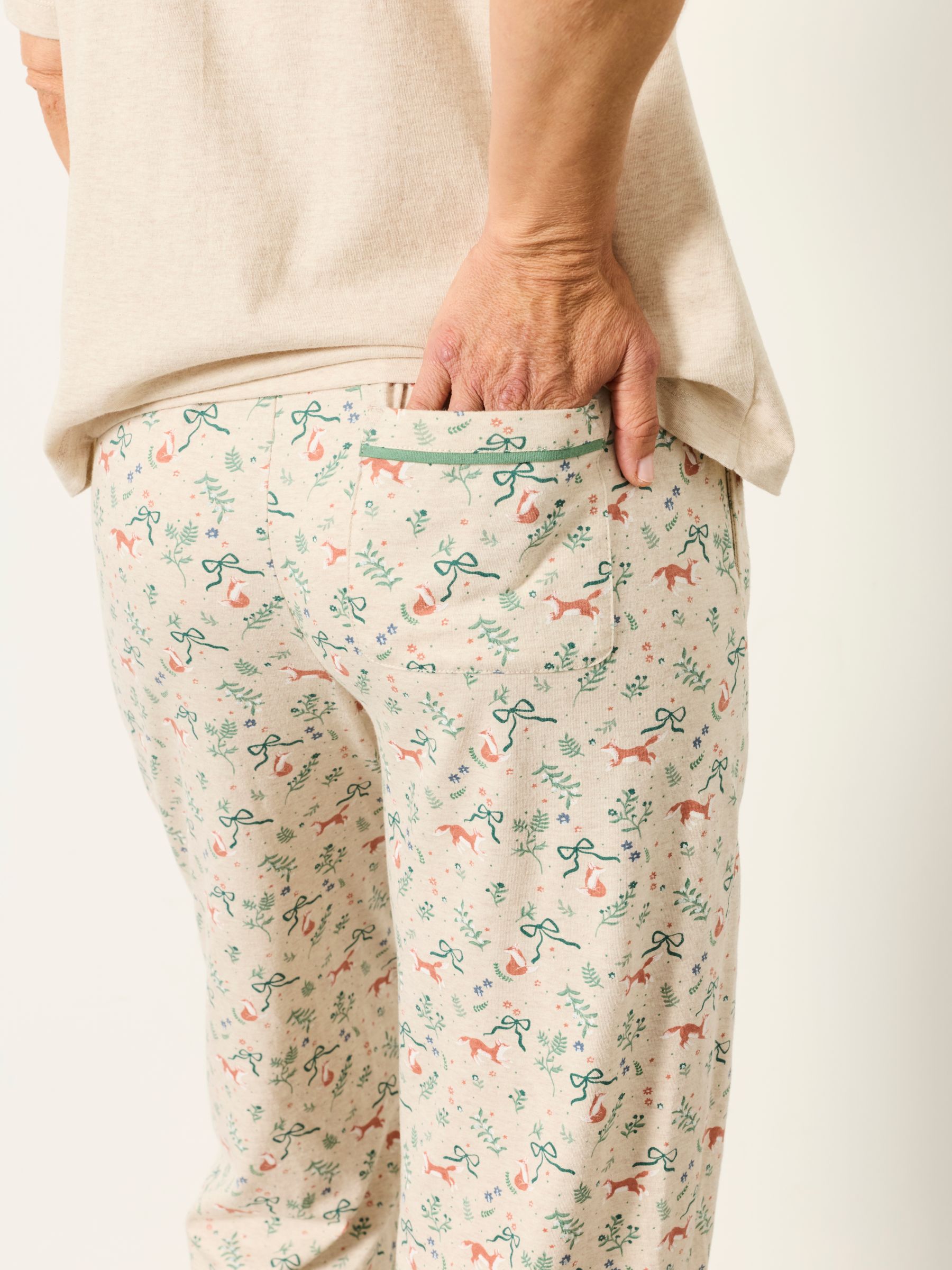 Fox Print Cuffed Pyjama Bottoms in Oatmeal - Image 5 of 6