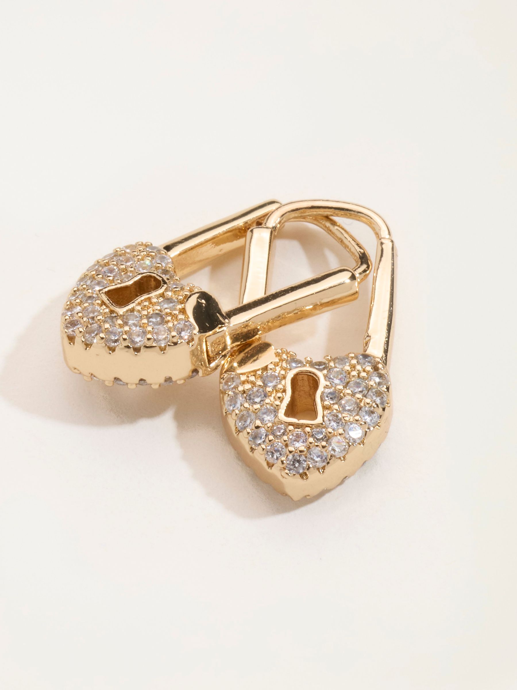 Gold Tone Heart Lock Earrings - Image 2 of 3