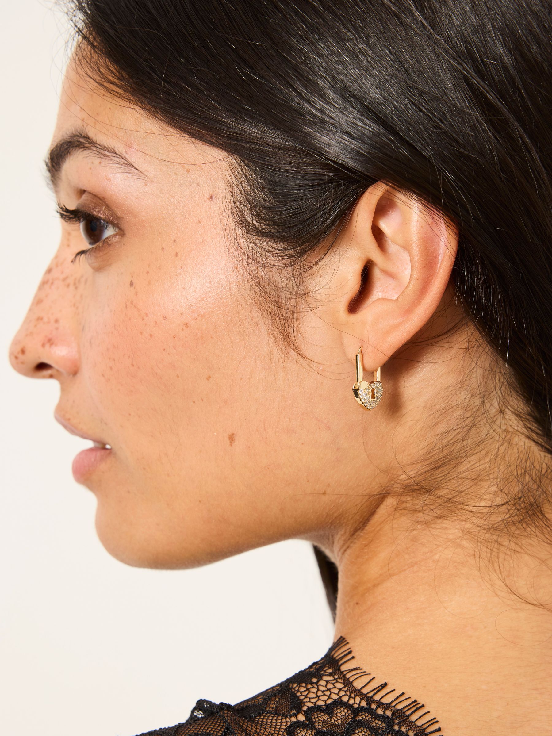 Gold Tone Heart Lock Earrings - Image 3 of 3