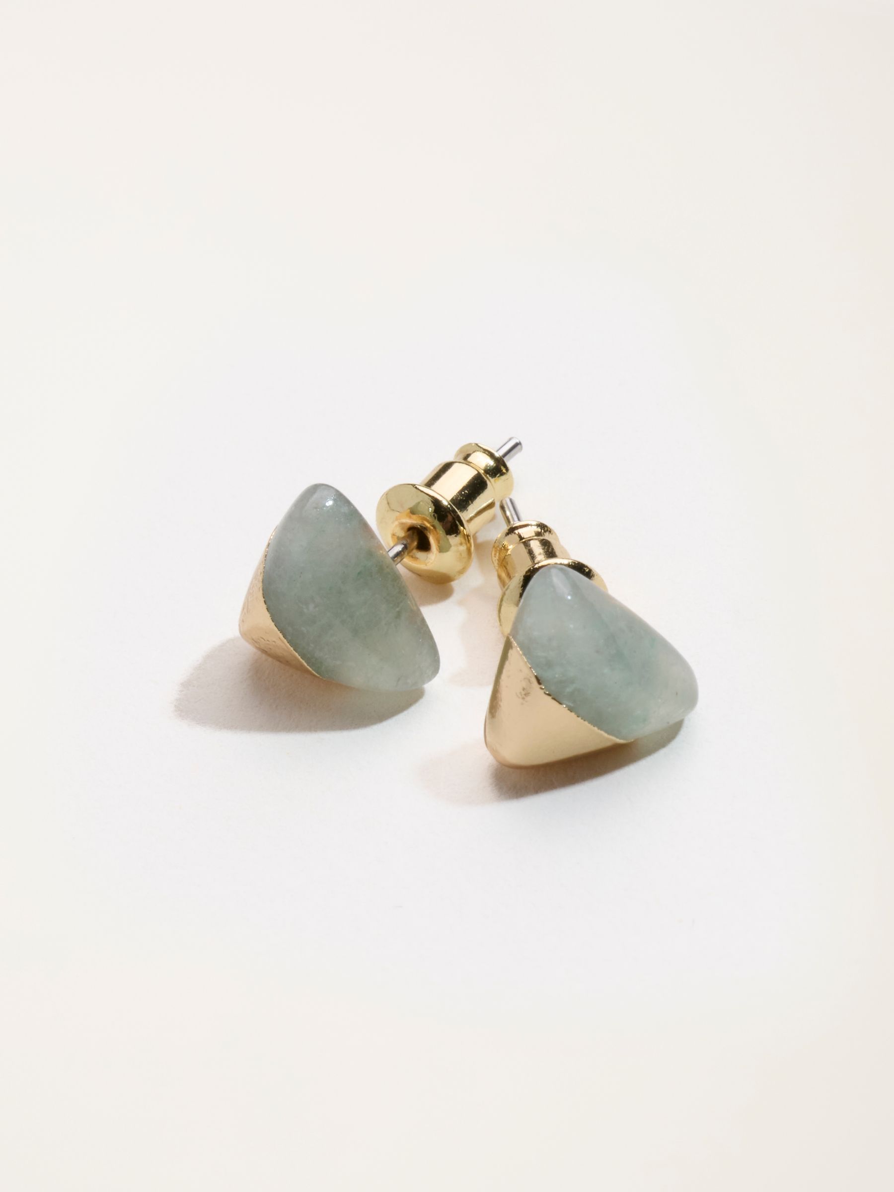 Triangle Stone Stud Earrings in Green - Image 2 of 4