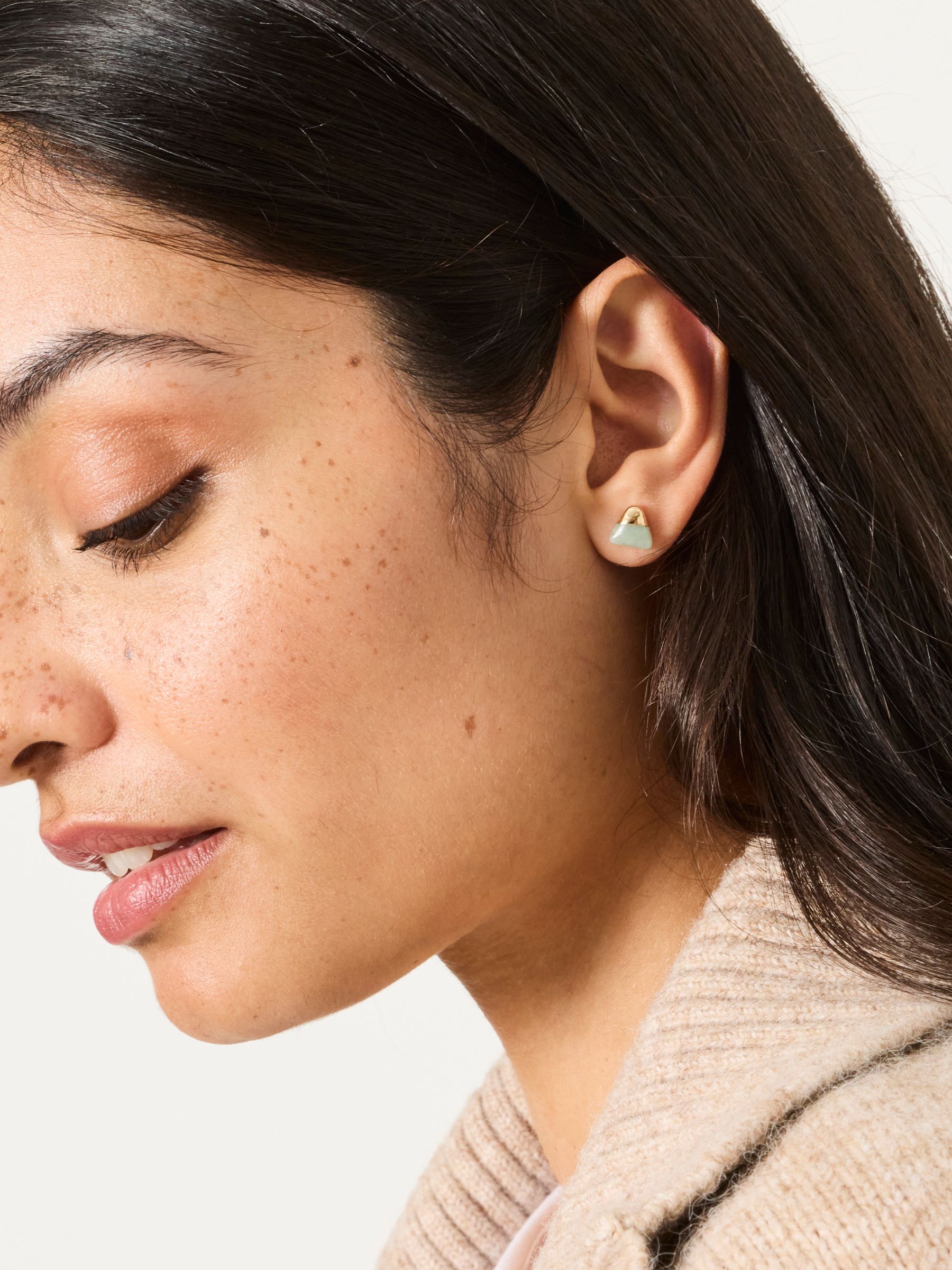 Triangle Stone Stud Earrings in Green - Image 4 of 4