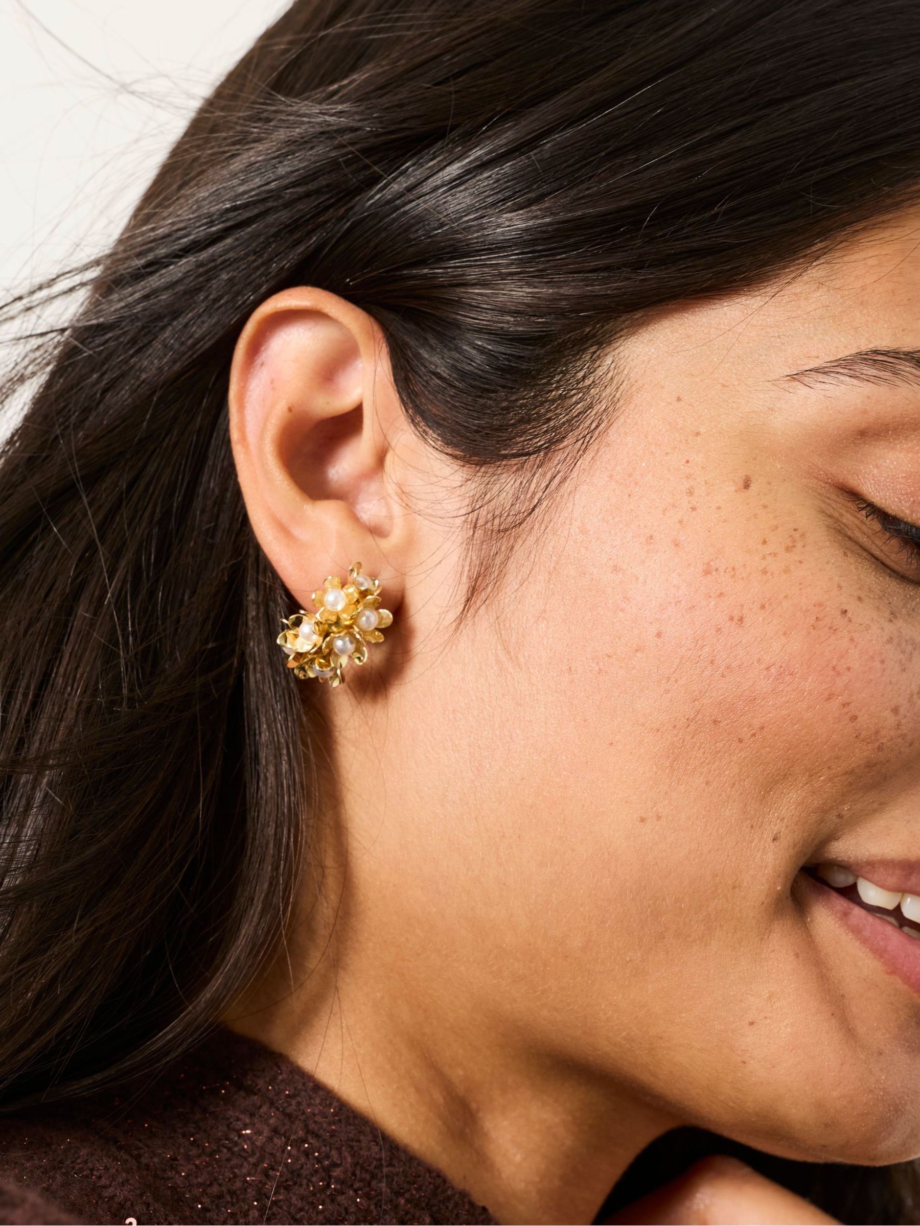 Gold Tone Cluster Hoop Earrings - Image 1 of 3