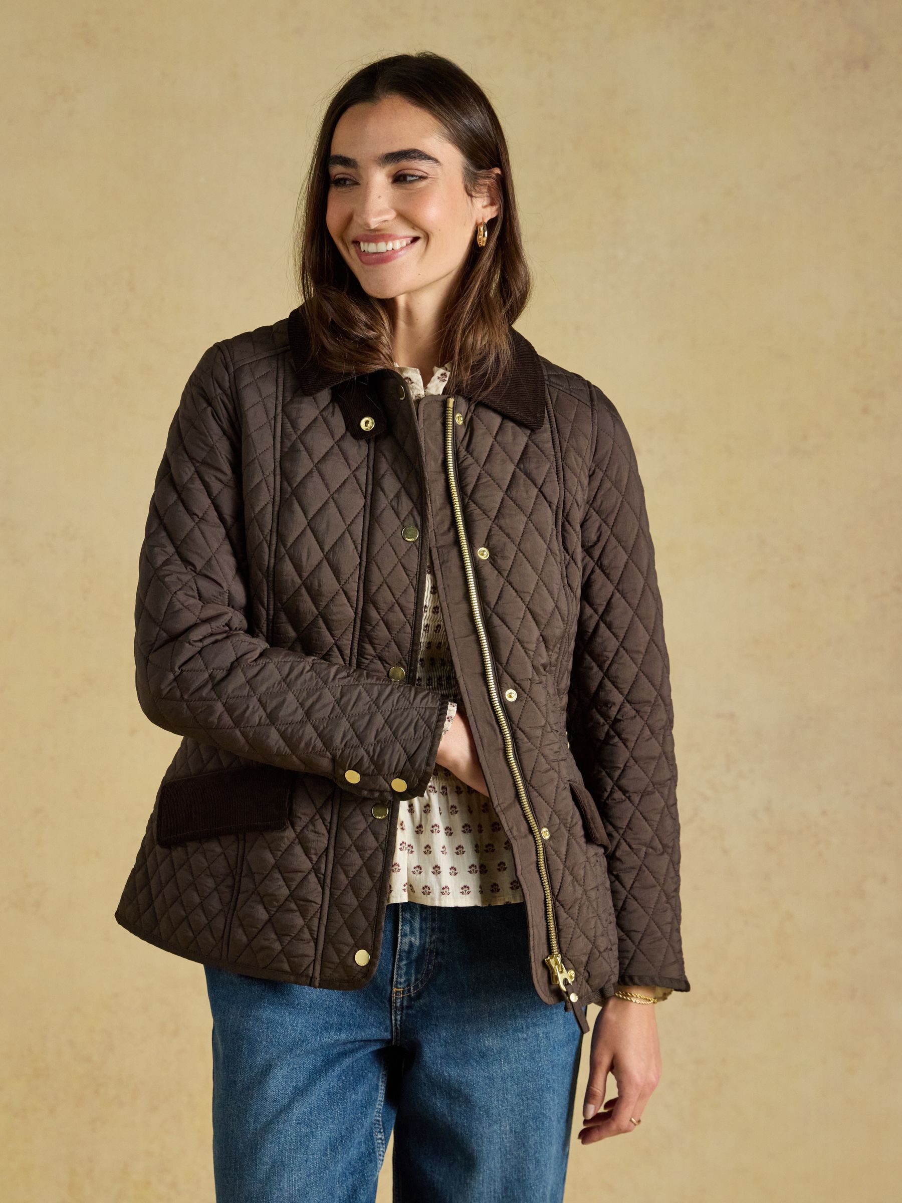 Highclere Chocolate Brown Showerproof Diamond Quilted Jacket - Image 6 of 12