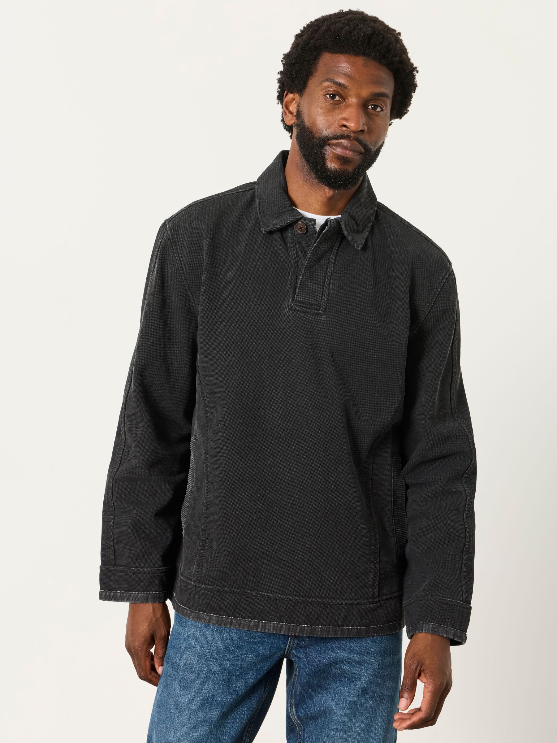 Airlie Charcoal Grey Button Neck Sweat Top - Image 1 of 5 Airlie Charcoal Grey Button Neck Sweat Top - Image 1 of 5