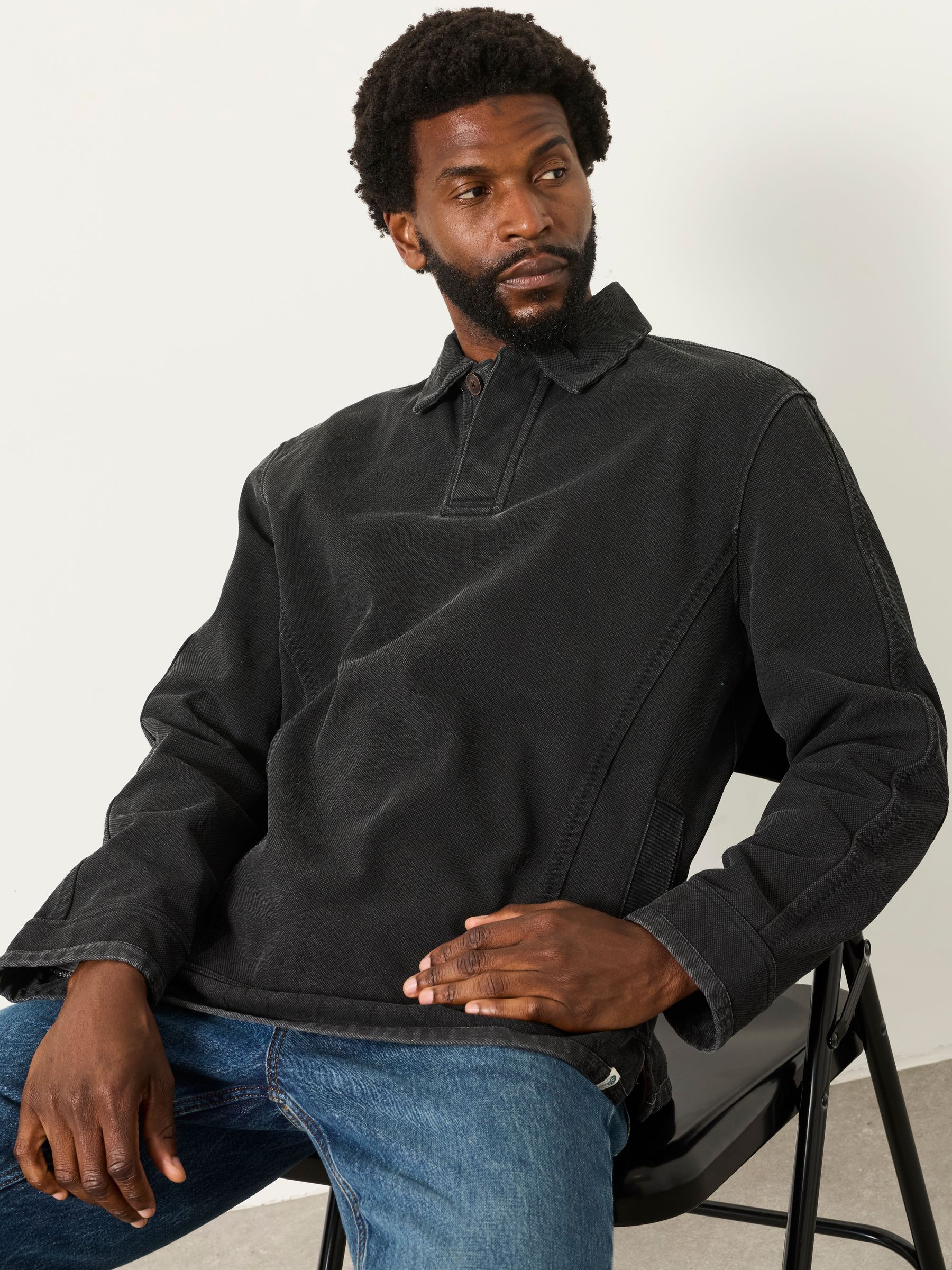 Airlie Charcoal Grey Button Neck Sweat Top - Image 3 of 5