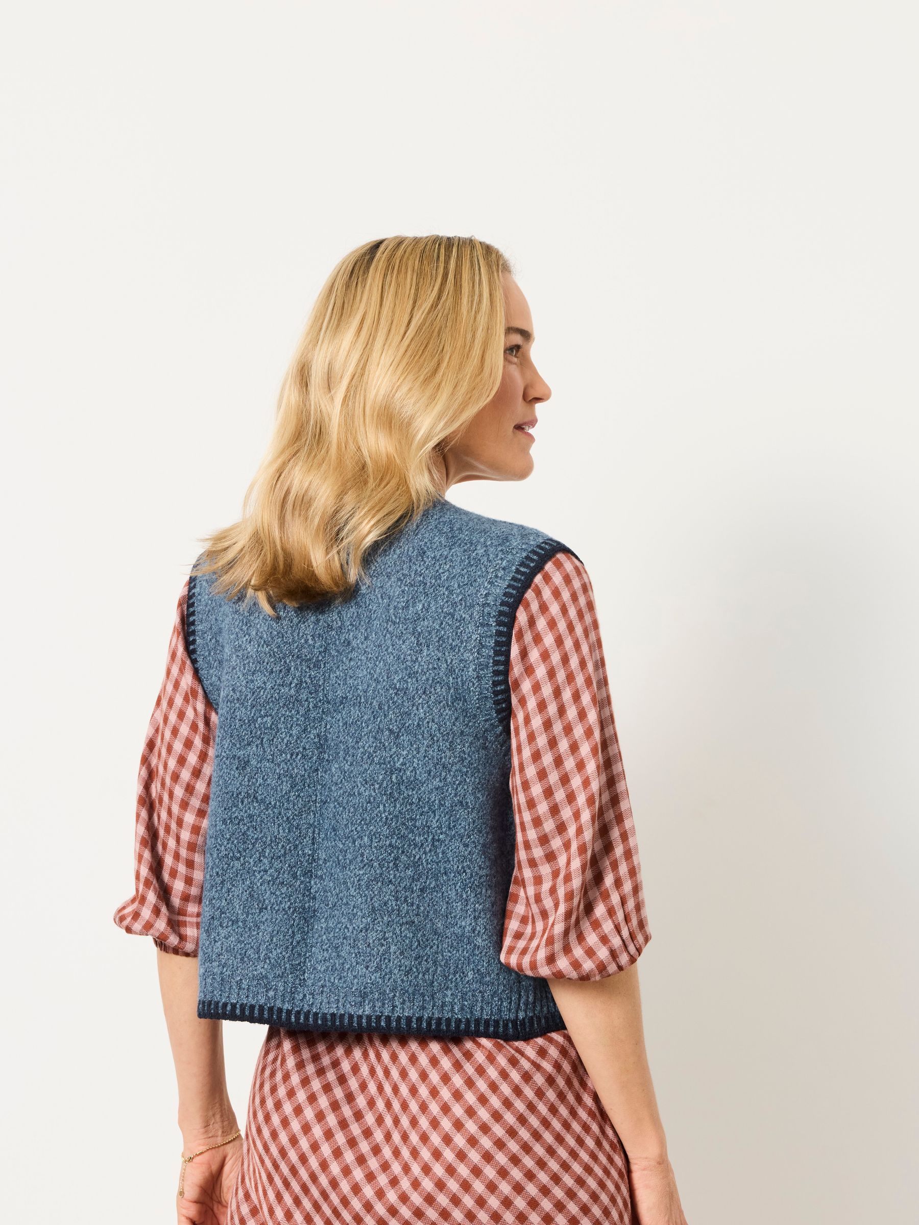 Hattie Navy Knitted Edge to Edge Sleeveless Cardigan - Image 2 of 6 Hattie Navy Knitted Edge to Edge Sleeveless Cardigan - Image 2 of 6