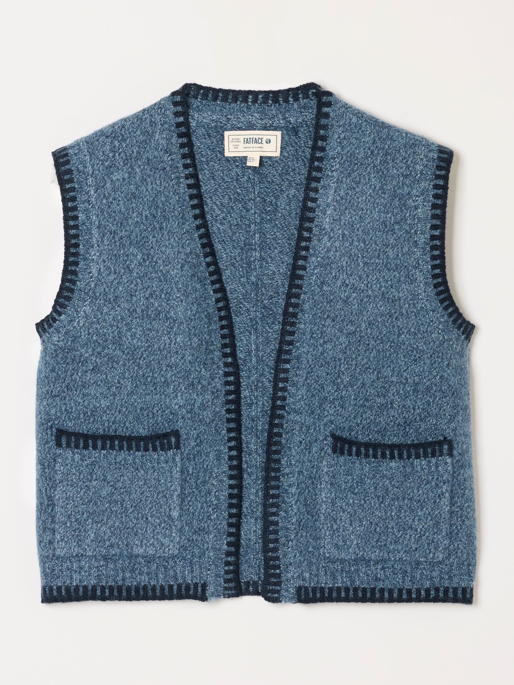 Hattie Navy Knitted Edge to Edge Sleeveless Cardigan - Image 7 of 7