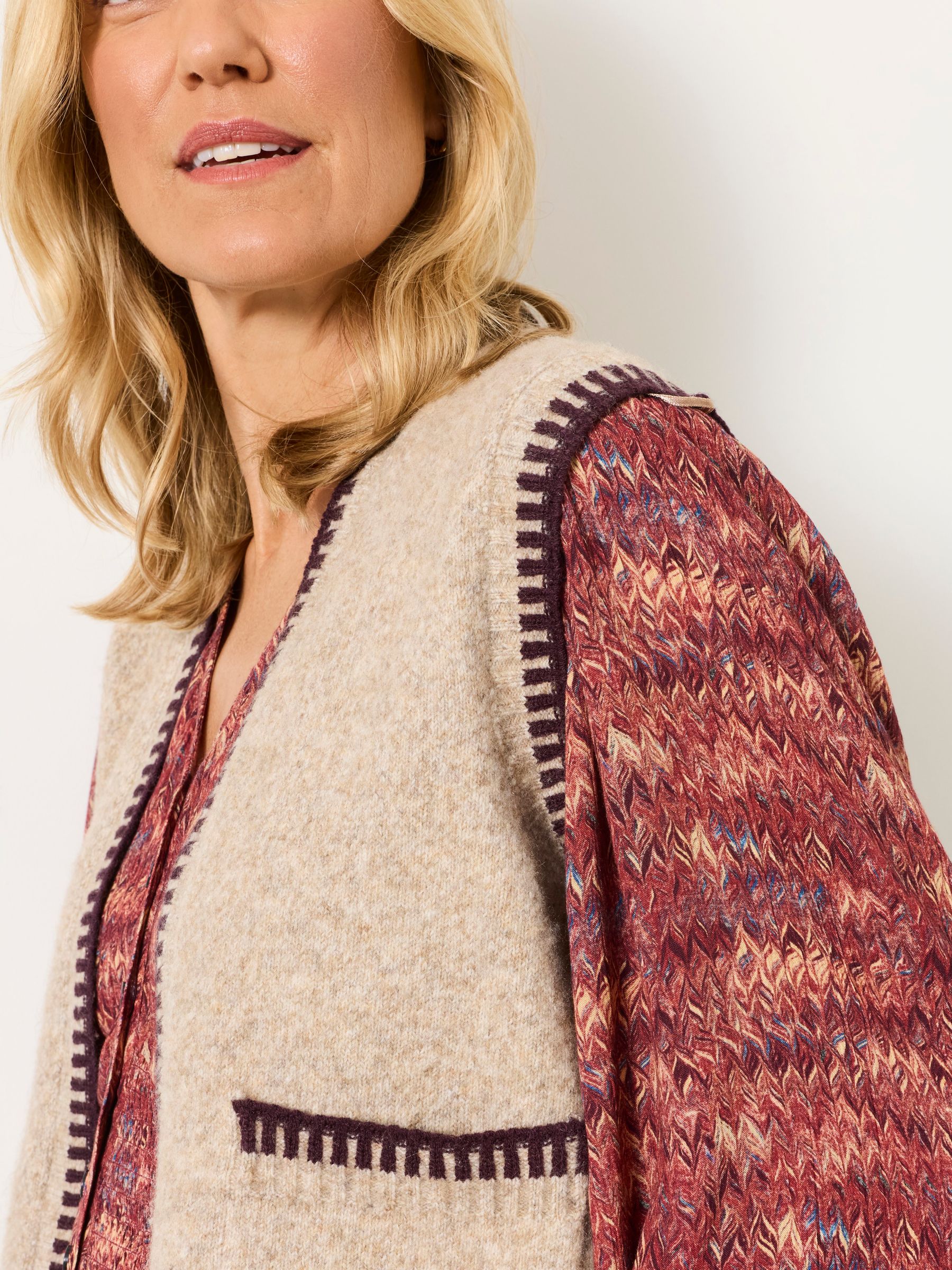 Hattie Natural Knitted Edge to Edge Sleeveless Cardigan - Image 6 of 7