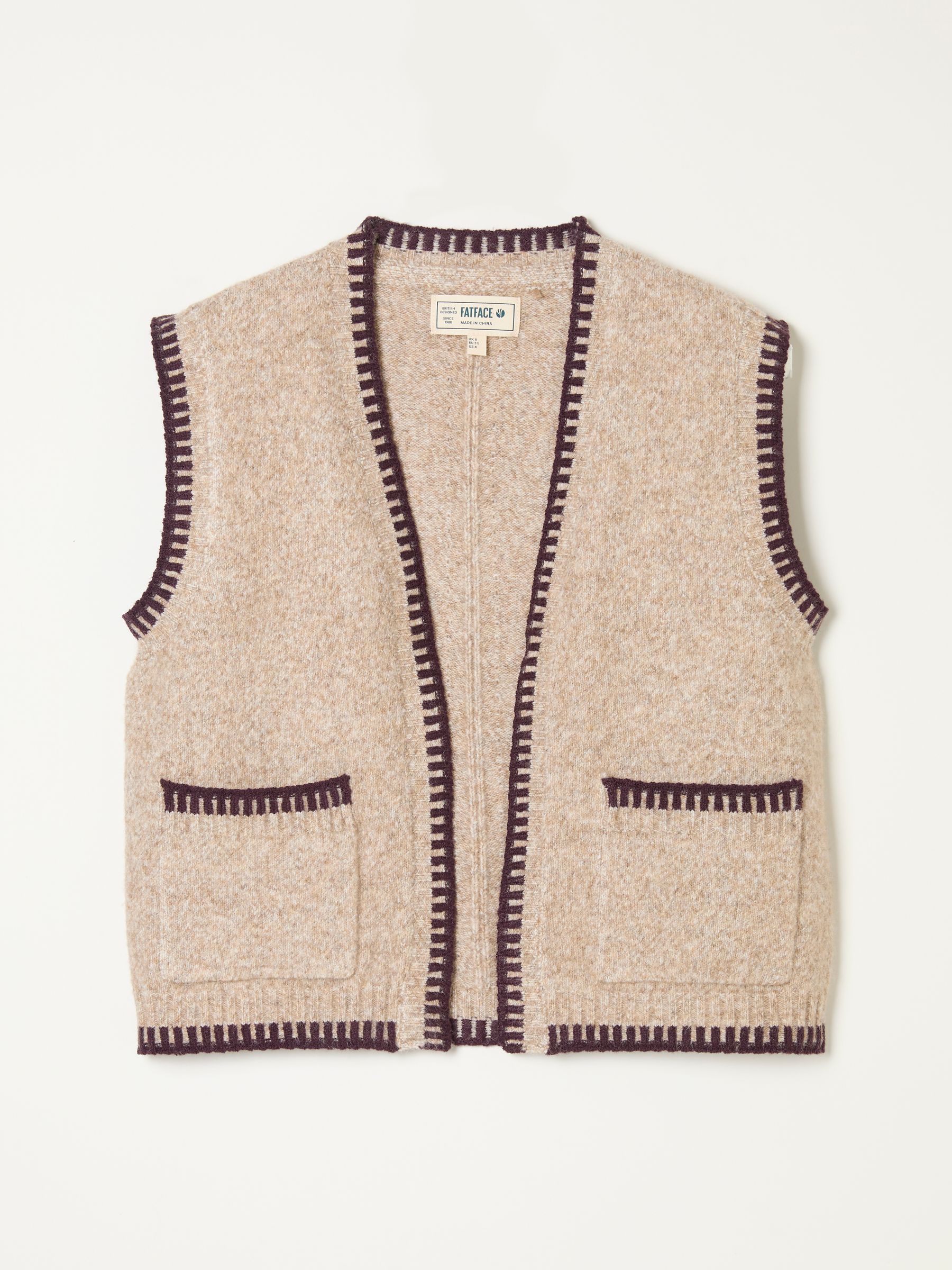 Hattie Natural Knitted Edge to Edge Sleeveless Cardigan - Image 7 of 7 Hattie Natural Knitted Edge to Edge Sleeveless Cardigan - Image 7 of 7