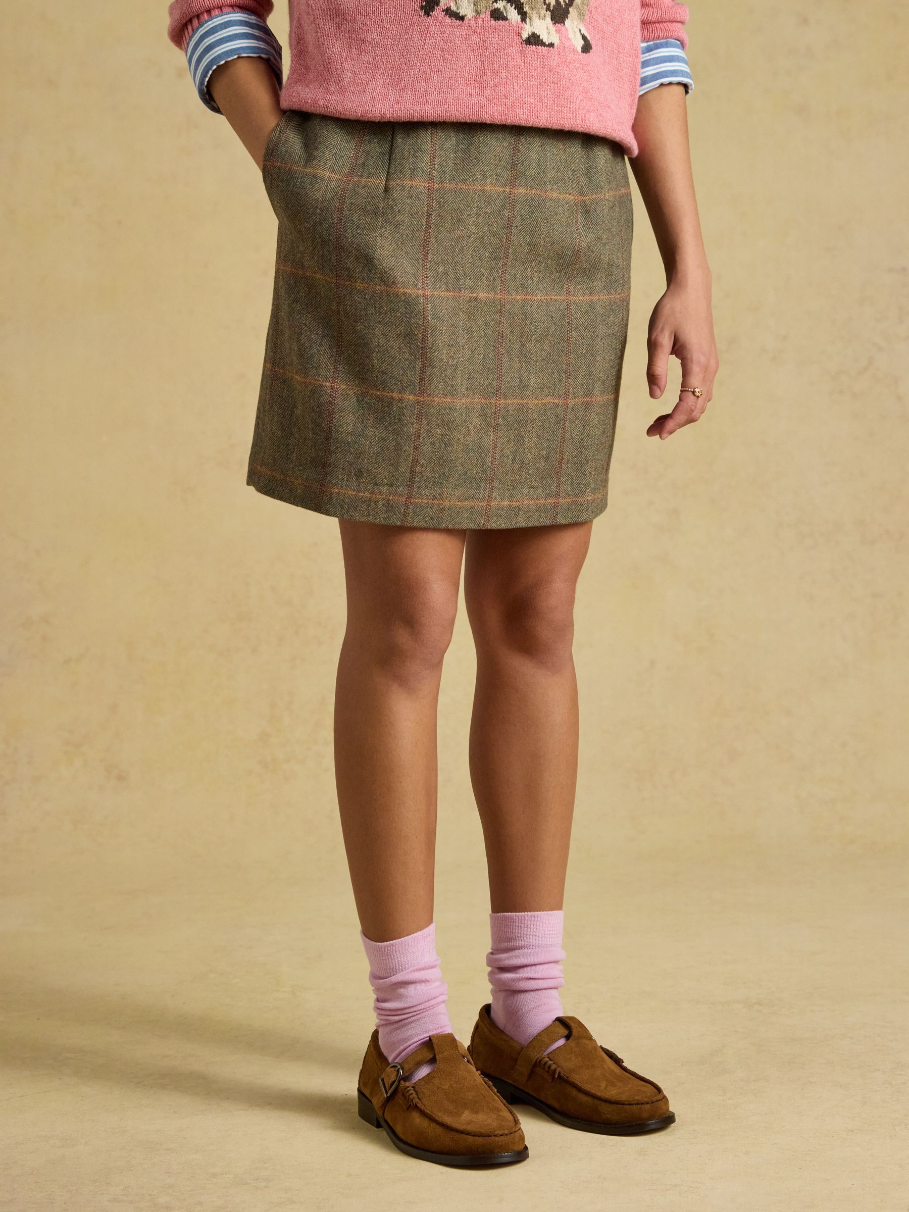 Bramble Blake Check Short Tweed Wool Blend Skirt - Image 1 of 7