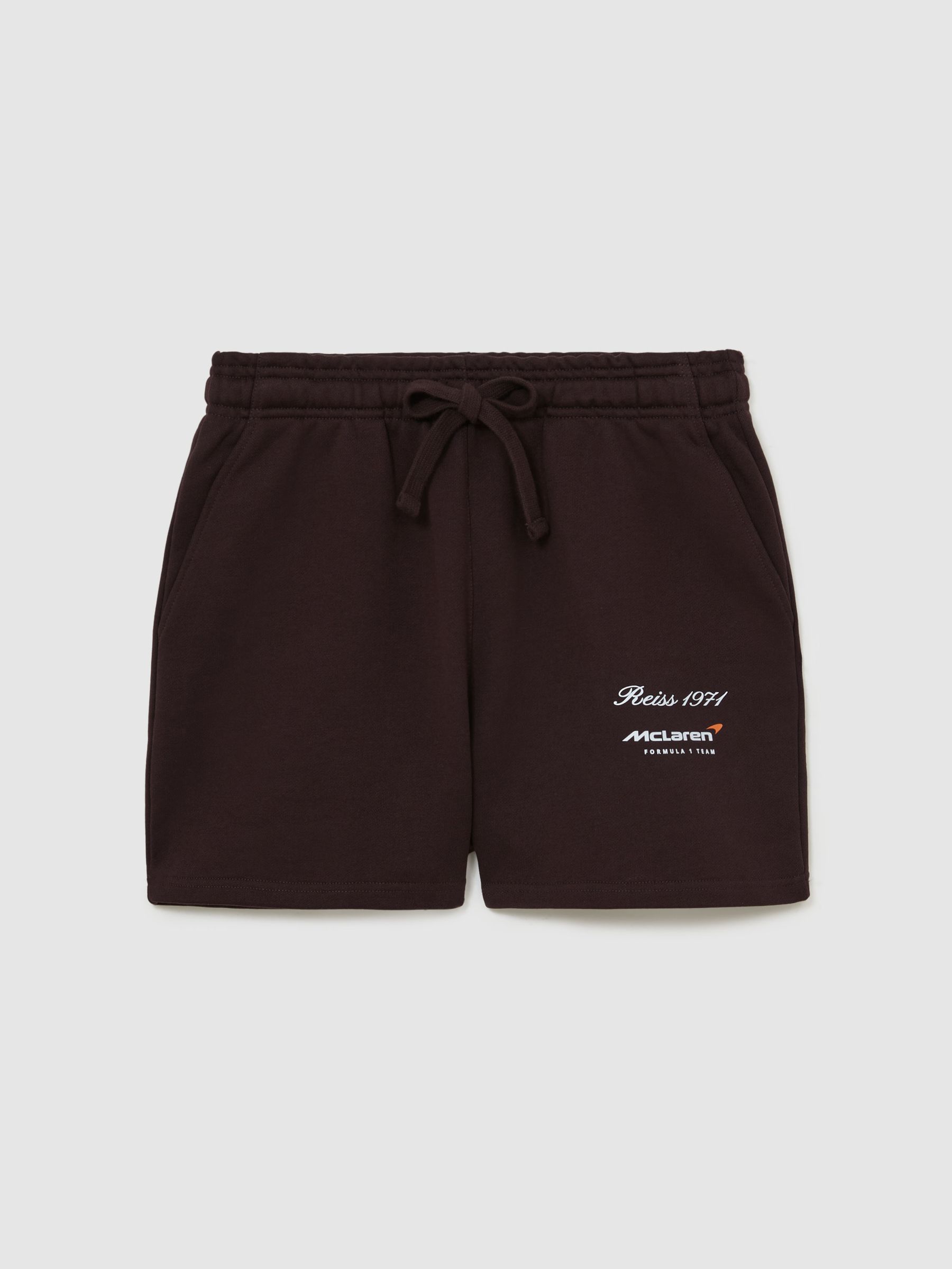 McLaren Racing Cotton Drawstring Shorts in Chocolate Brown - Image 2 of 7