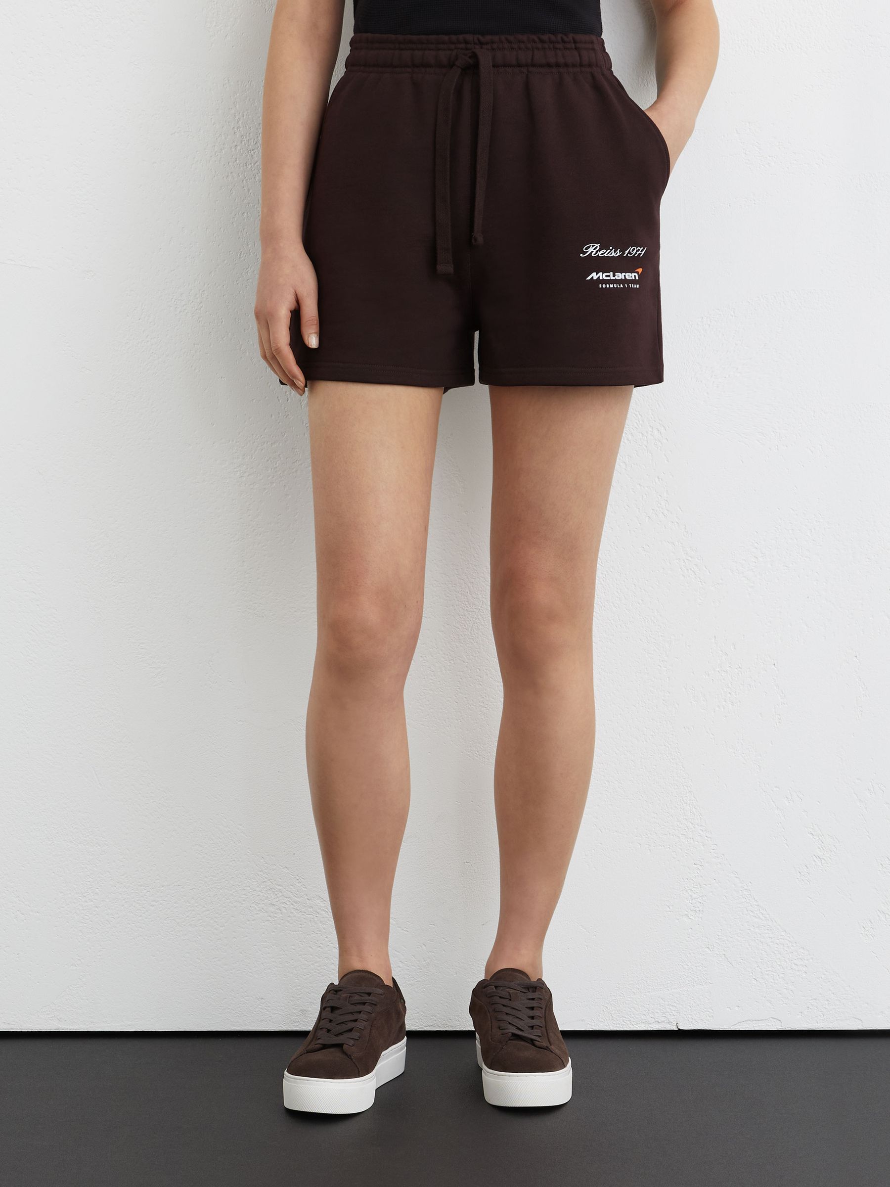 McLaren Racing Cotton Drawstring Shorts in Chocolate Brown - Image 4 of 7