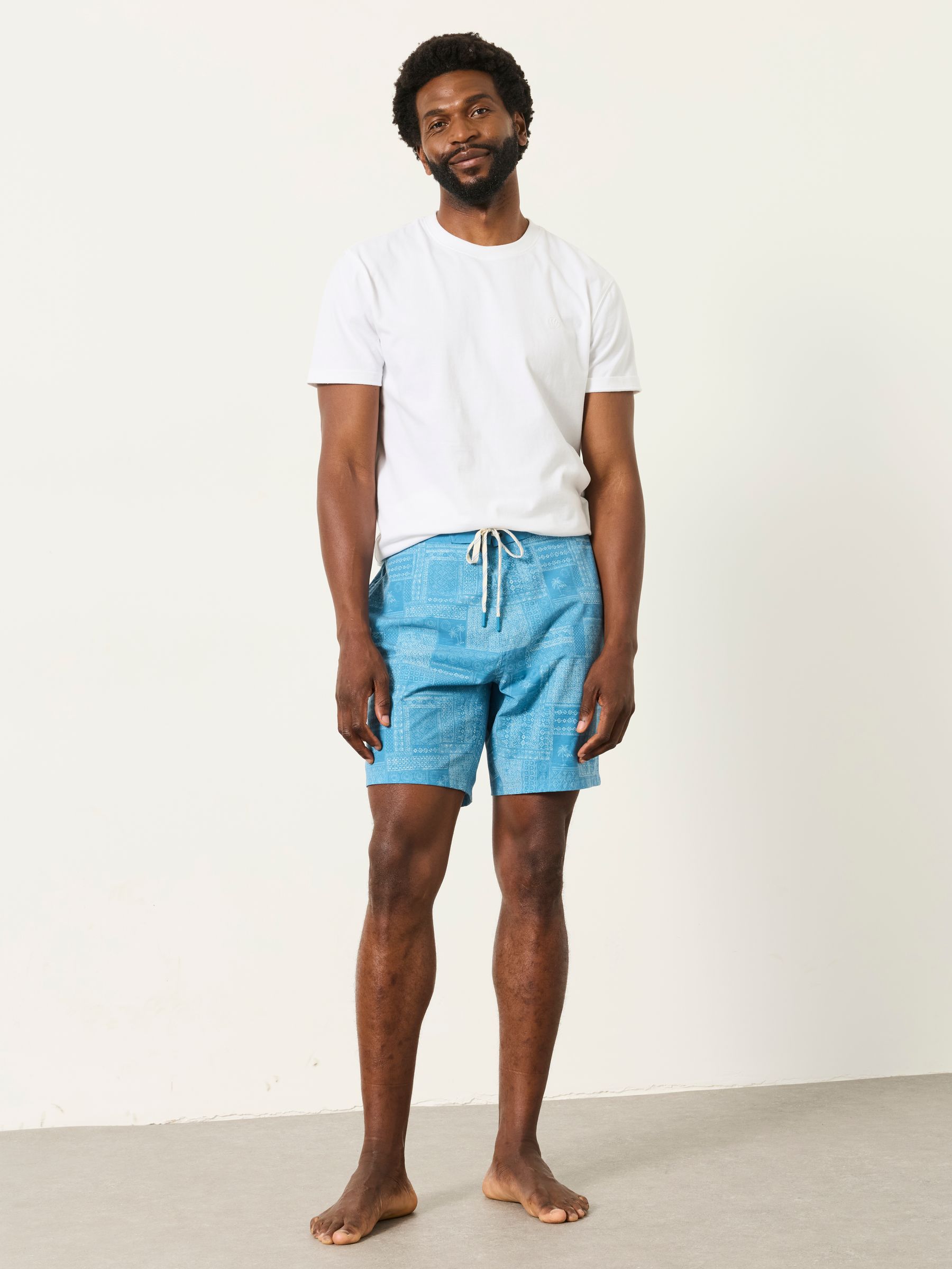 Teal Blue Printed Palm Tile Board Shorts - Image 4 of 7