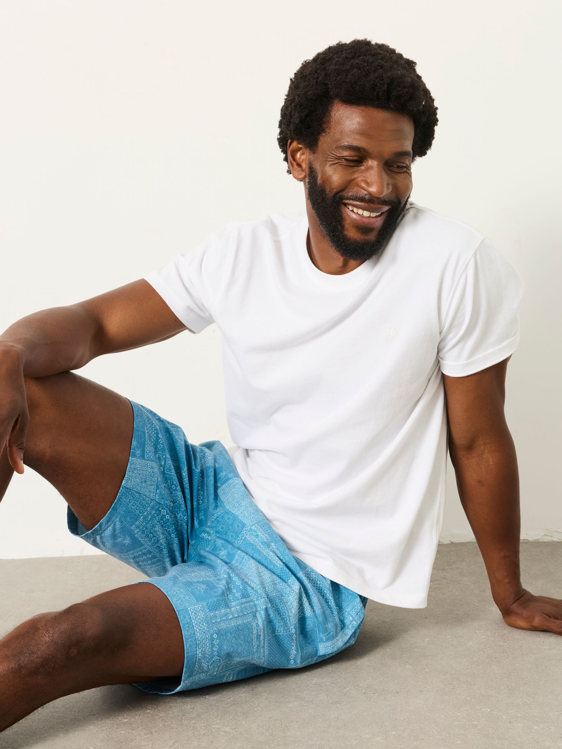 Teal Blue Printed Palm Tile Board Shorts - Image 5 of 7