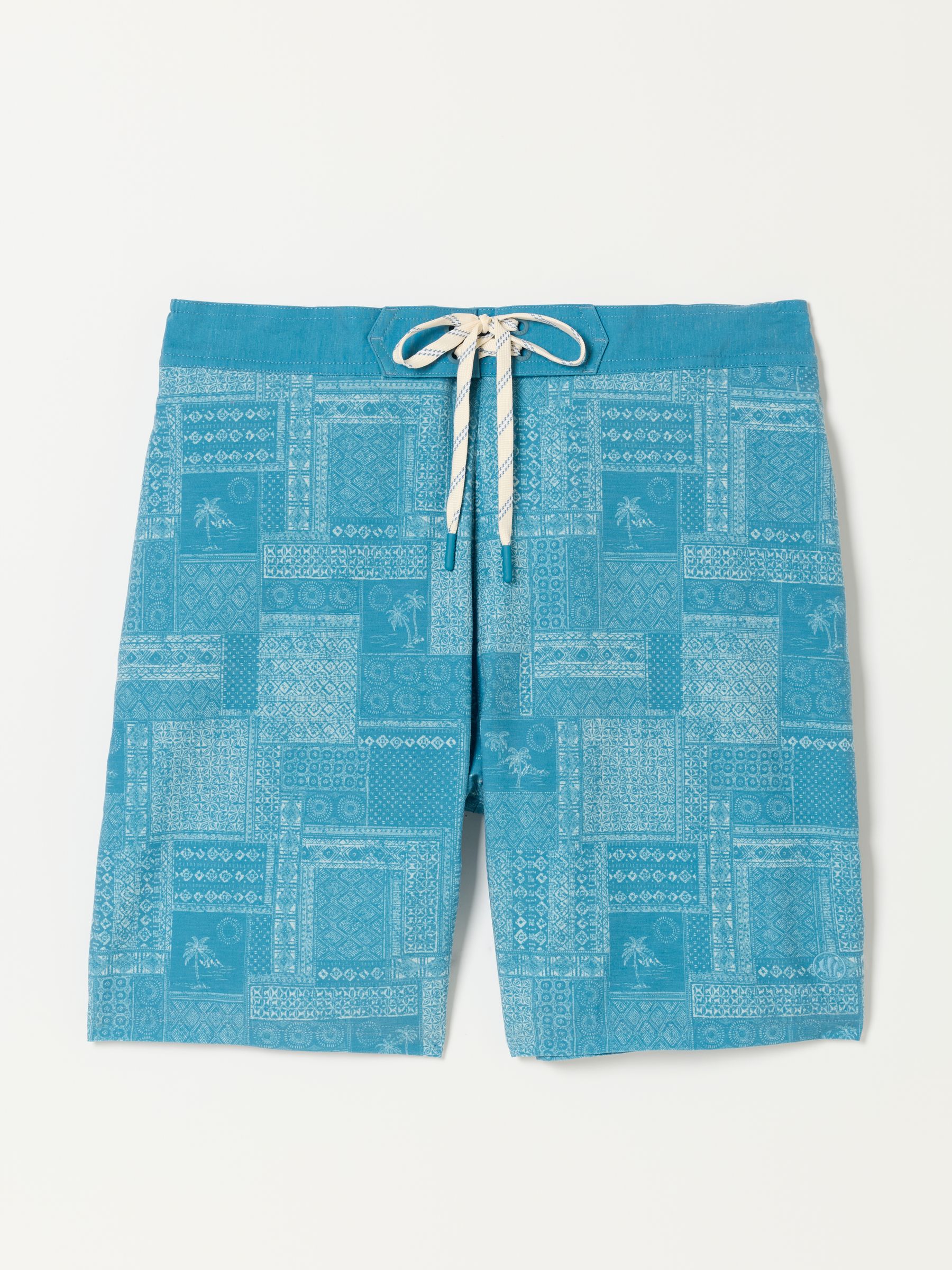Teal Blue Printed Palm Tile Board Shorts - Image 7 of 7