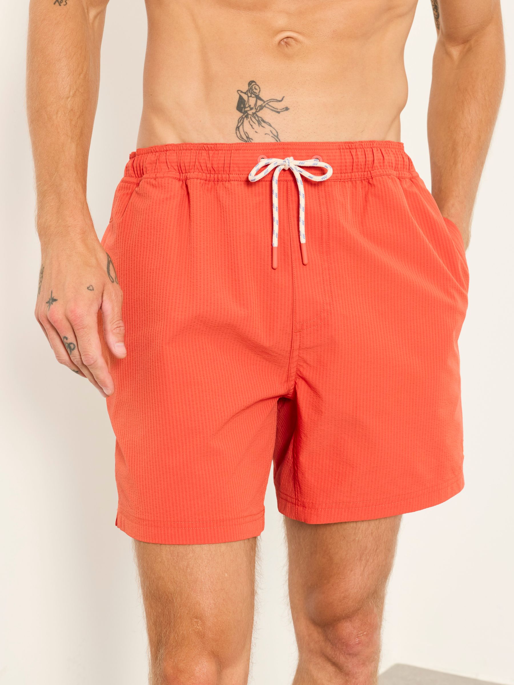 Orange Seersucker Plain Swim Shorts - Image 1 of 6