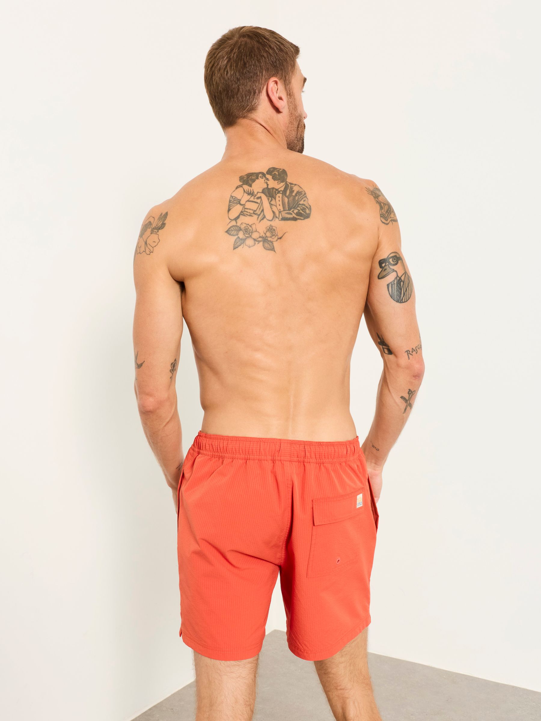 Orange Seersucker Plain Swim Shorts - Image 2 of 6