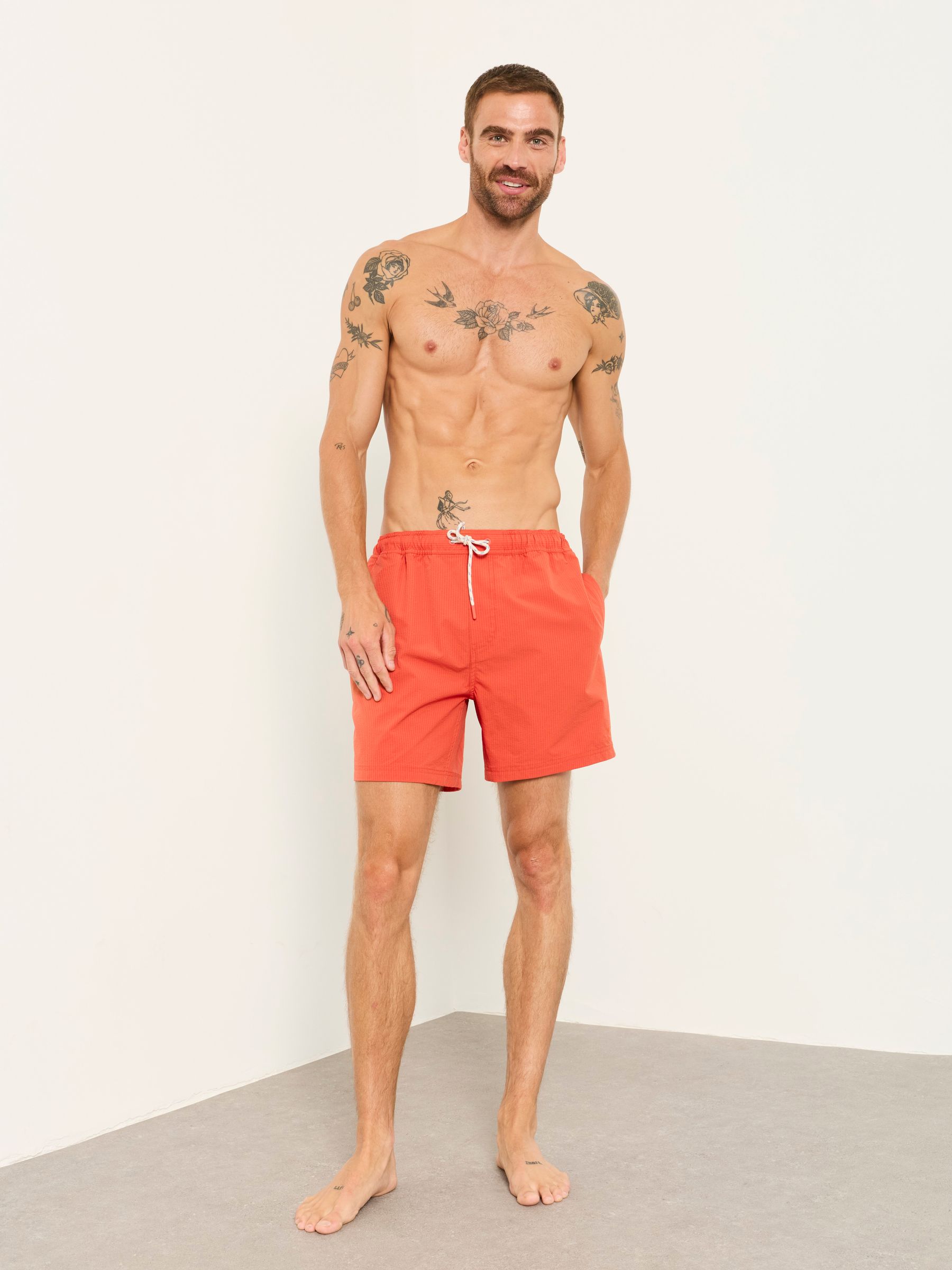 Orange Seersucker Plain Swim Shorts - Image 4 of 6