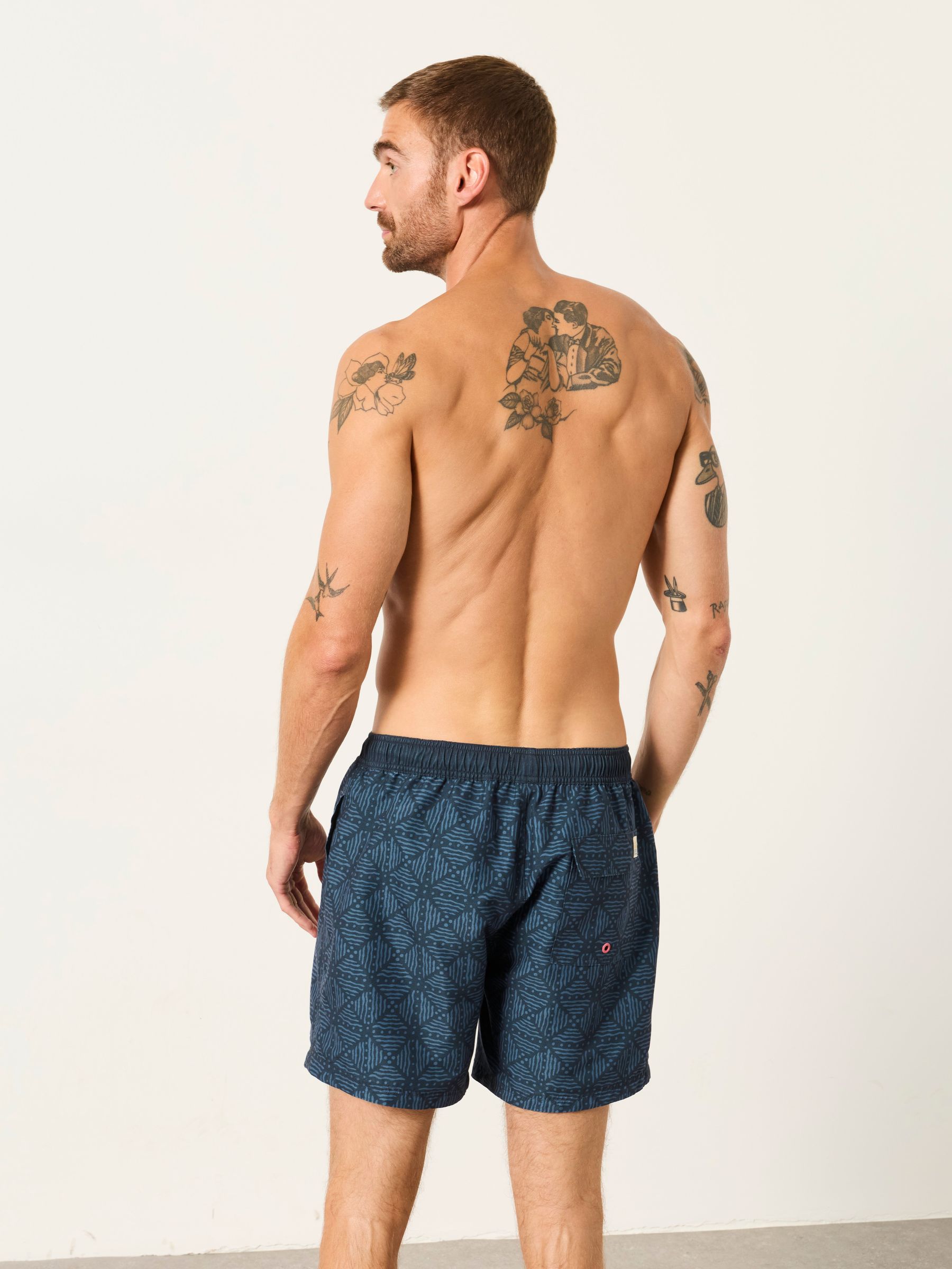 Mid Blue Geo Printed Swim Shorts - Image 2 of 6 Mid Blue Geo Printed Swim Shorts - Image 2 of 6