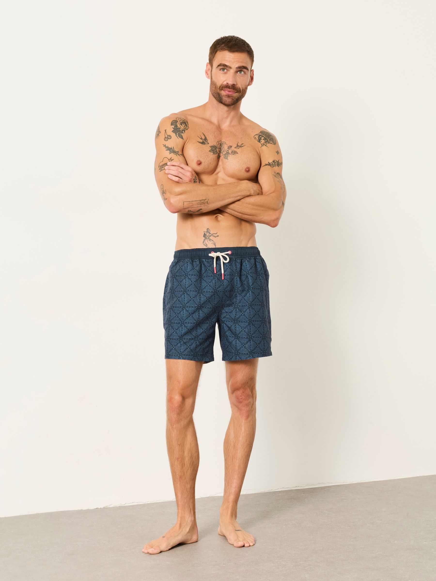 Mid Blue Geo Printed Swim Shorts - Image 4 of 6