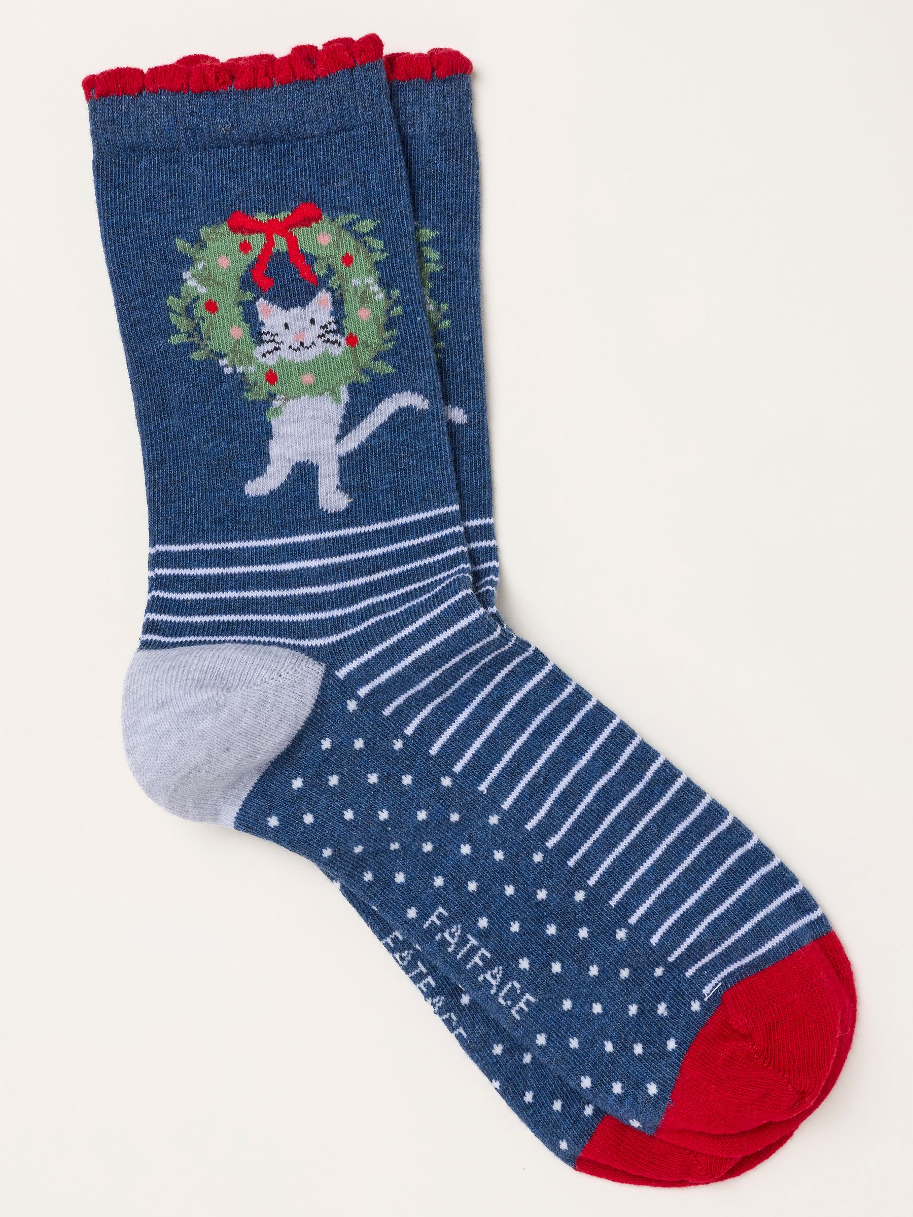 Teal Blue Cat Wreath Socks - Image 1 of 2 Teal Blue Cat Wreath Socks - Image 1 of 2
