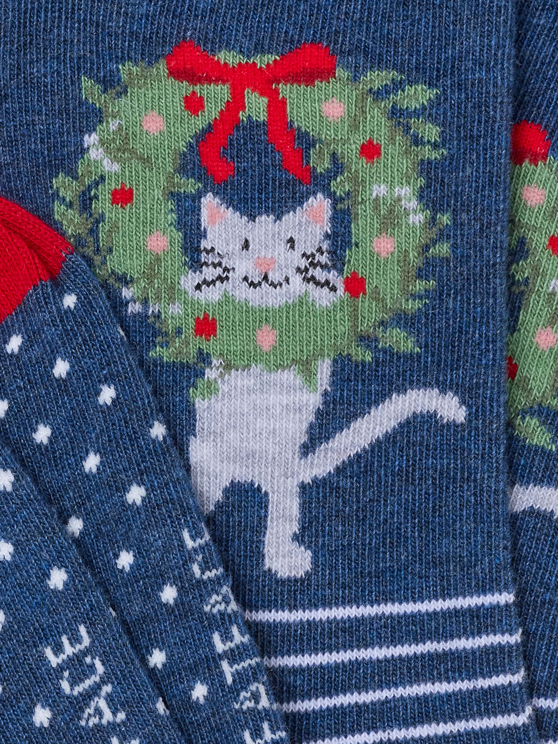 Teal Blue Cat Wreath Socks - Image 2 of 2 Teal Blue Cat Wreath Socks - Image 2 of 2