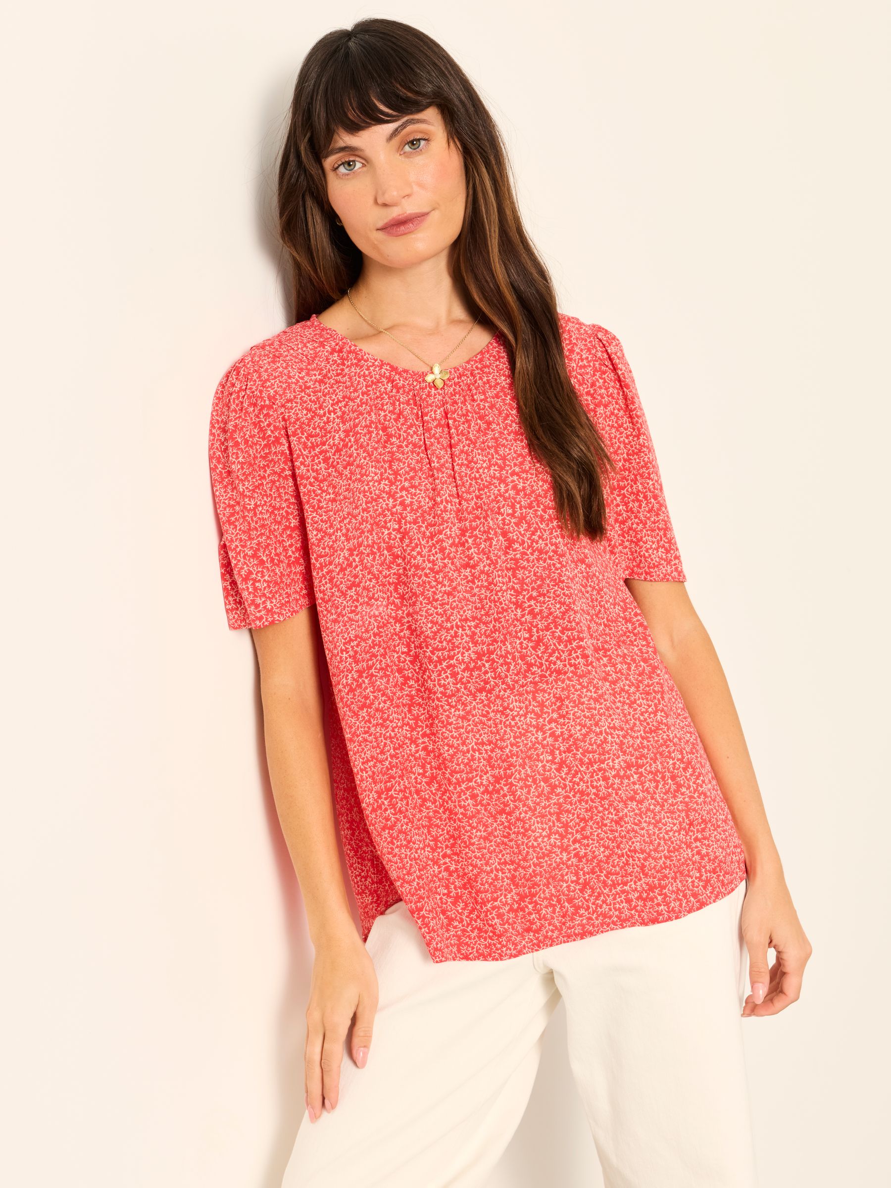 Lyndy Red Coral Texture Petite Blouse - Image 1 of 6