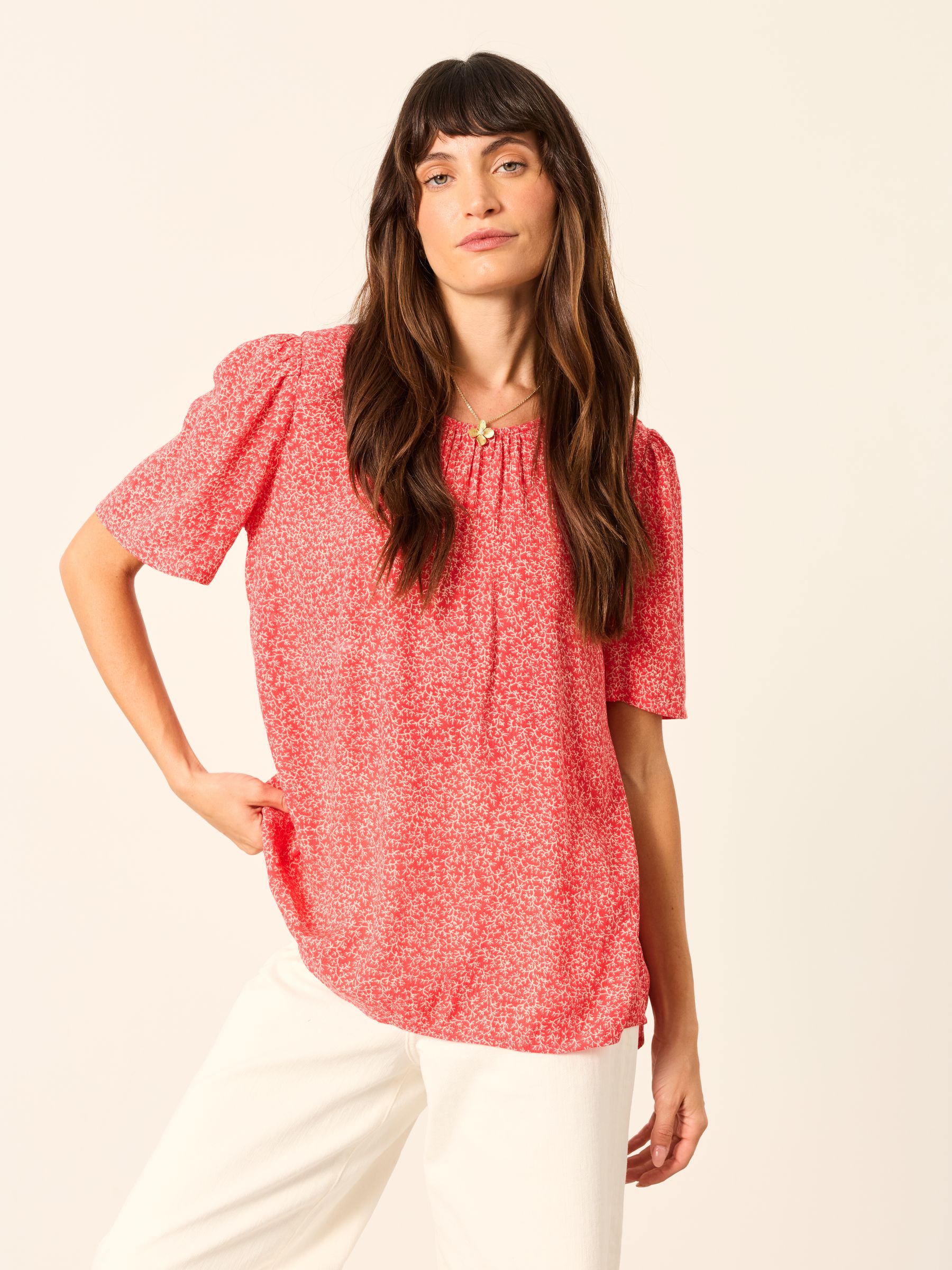 Lyndy Red Coral Texture Regular Blouse - Image 1 of 6