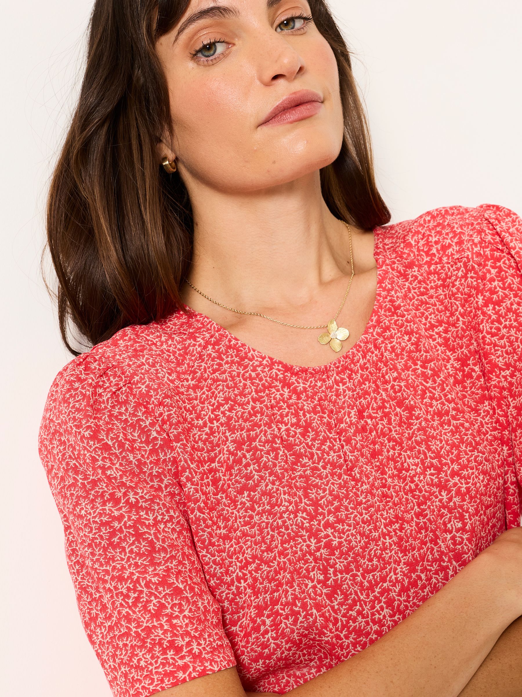 Lyndy Red Coral Texture Regular Blouse | FatFace USA