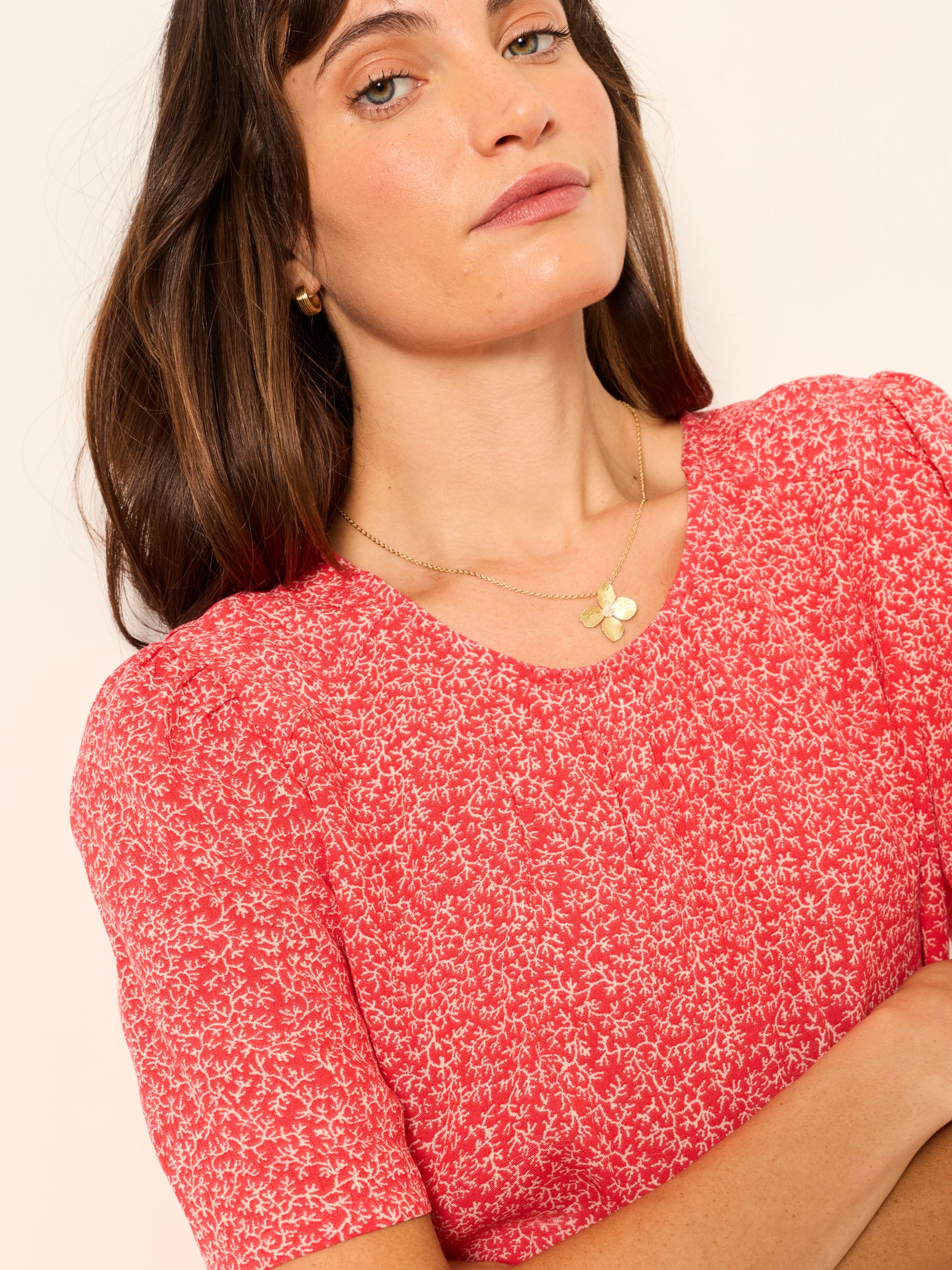 Lyndy Red Coral Texture Regular Blouse - Image 4 of 6