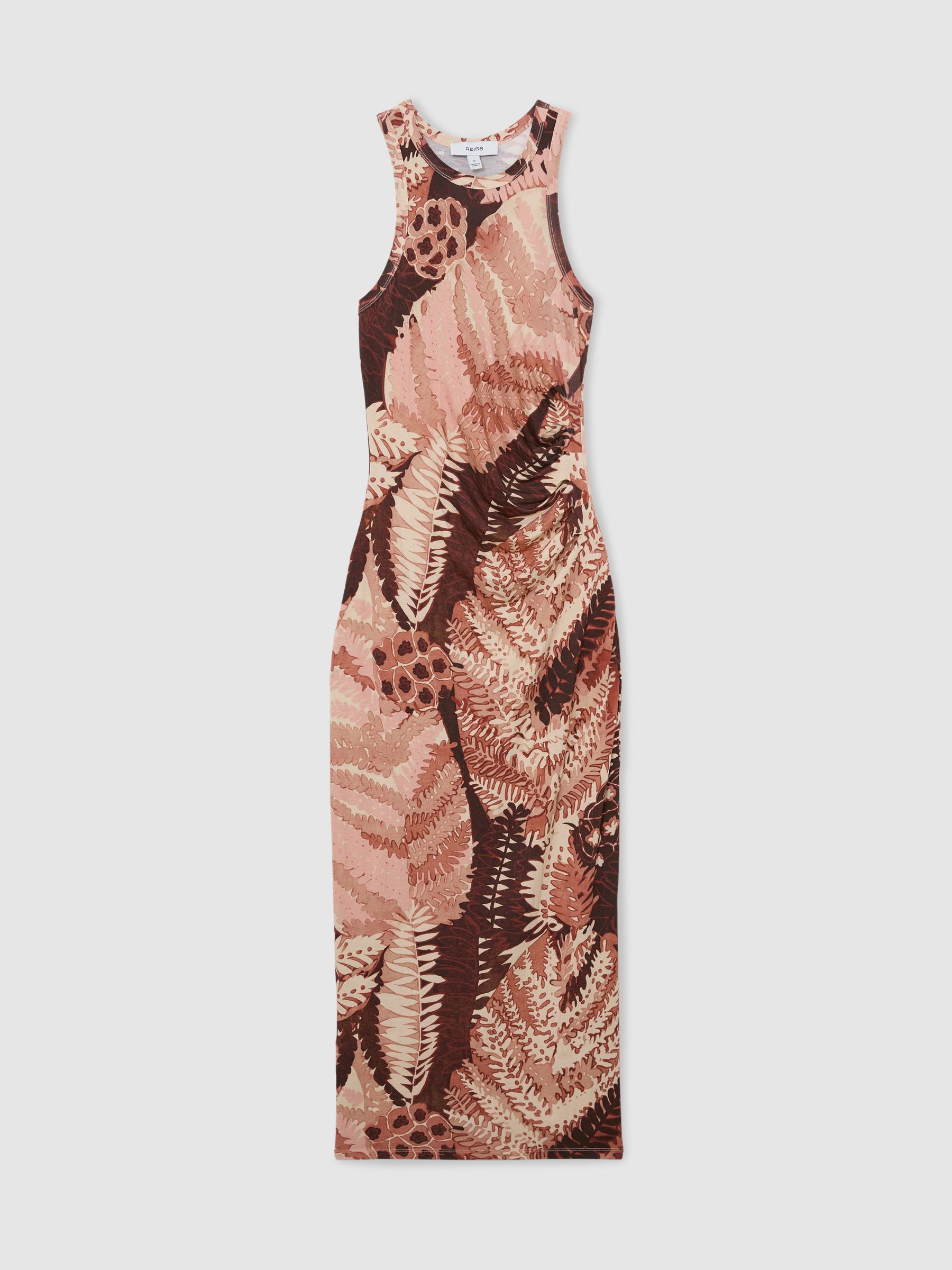 Jersey Floral-Print Ruched Midi Dress in Pink - Image 2 of 6