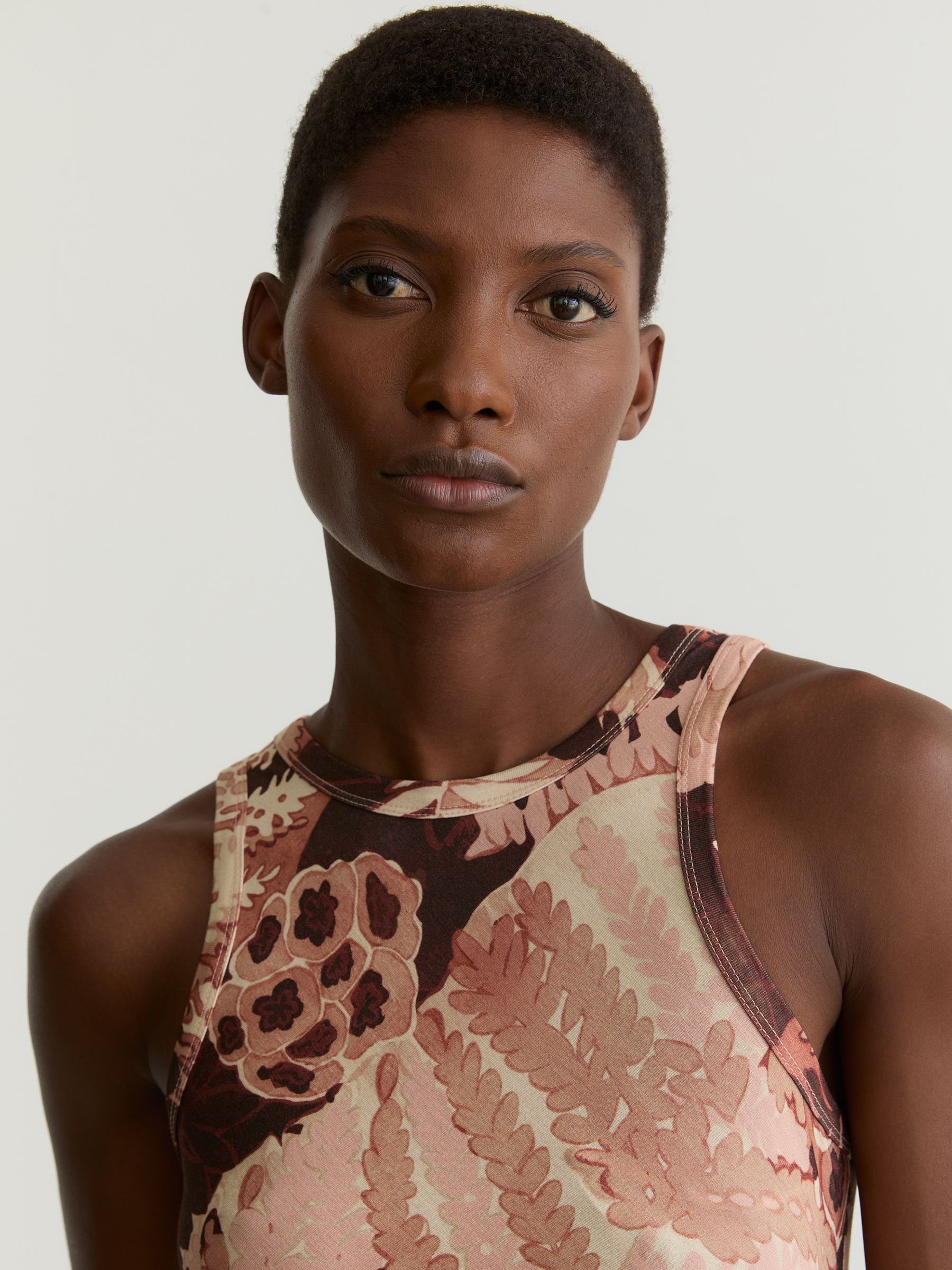 Jersey Floral-Print Ruched Midi Dress in Pink - Image 3 of 6