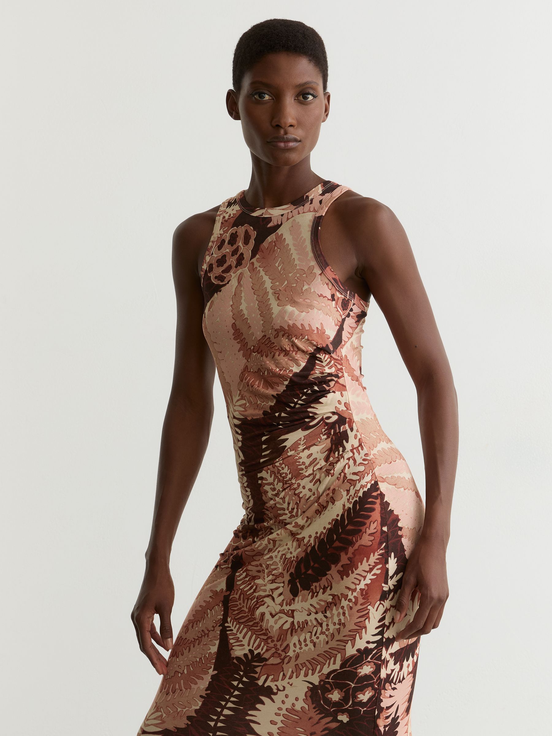 Jersey Floral-Print Ruched Midi Dress in Pink - Image 4 of 6