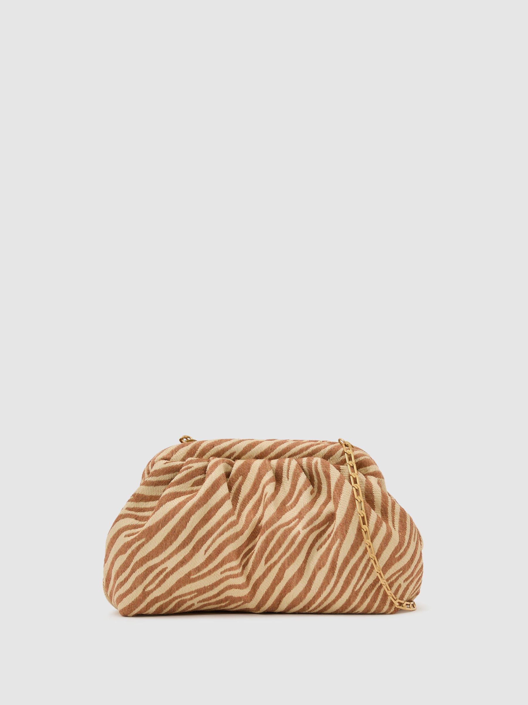 Raffia-Effect Zebra Pouch Clutch Bag in Natural/Tan - Image 2 of 6