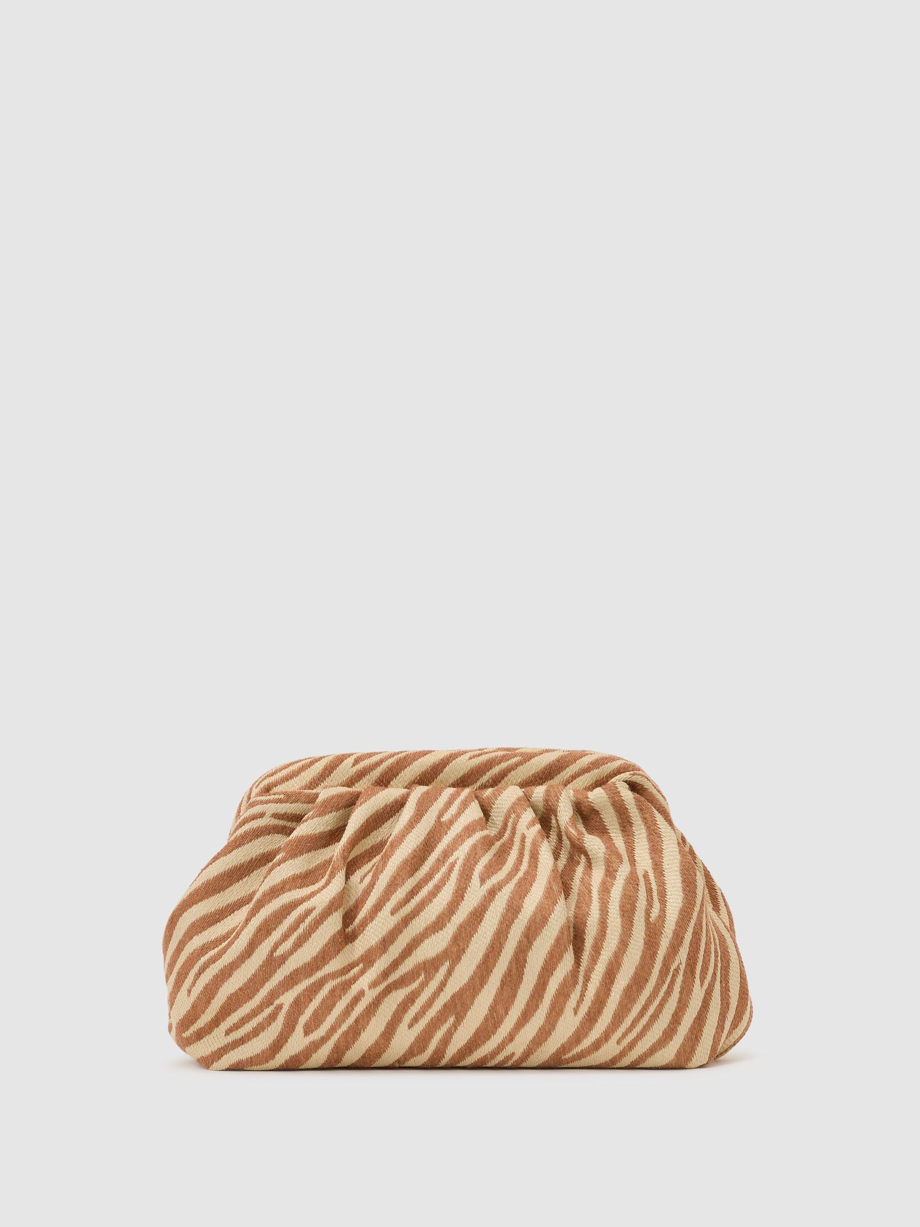 Raffia-Effect Zebra Pouch Clutch Bag in Natural/Tan - Image 3 of 6