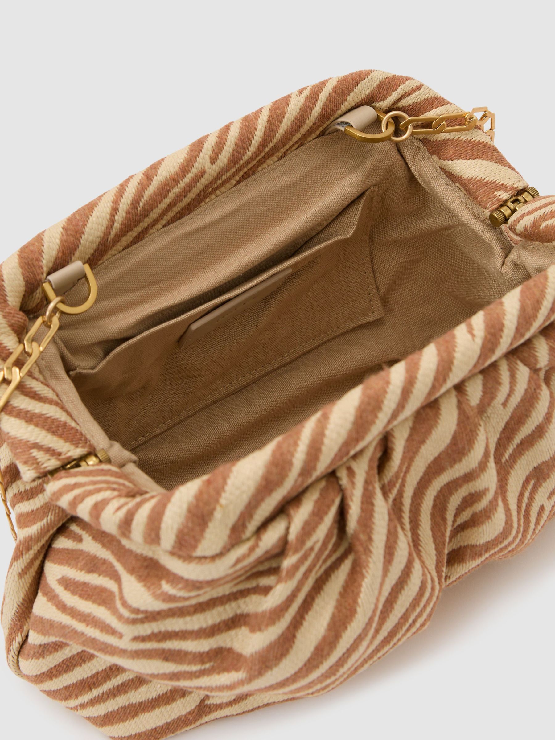 Raffia-Effect Zebra Pouch Clutch Bag in Natural/Tan - Image 4 of 6