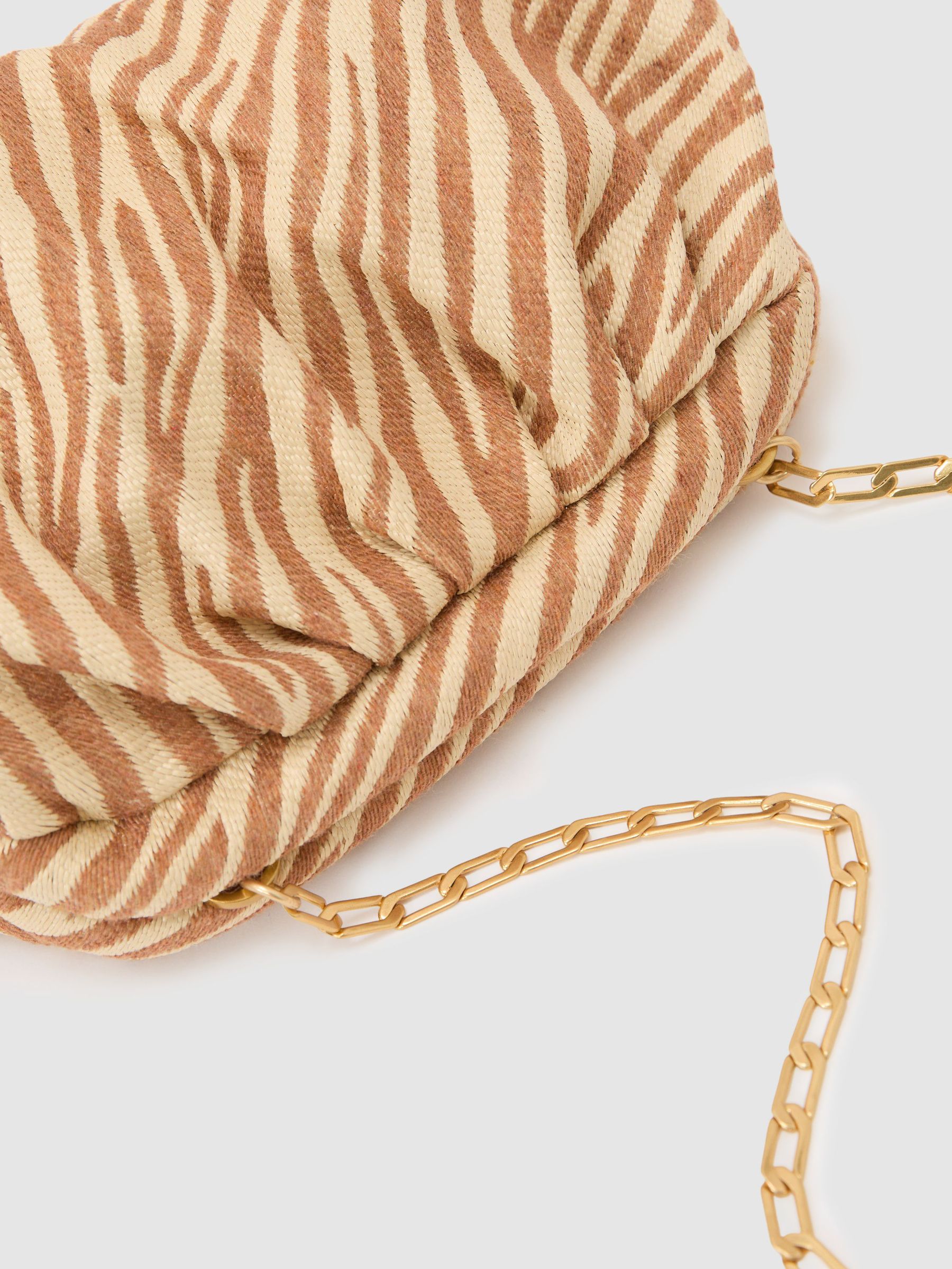 Raffia-Effect Zebra Pouch Clutch Bag in Natural/Tan - Image 5 of 6