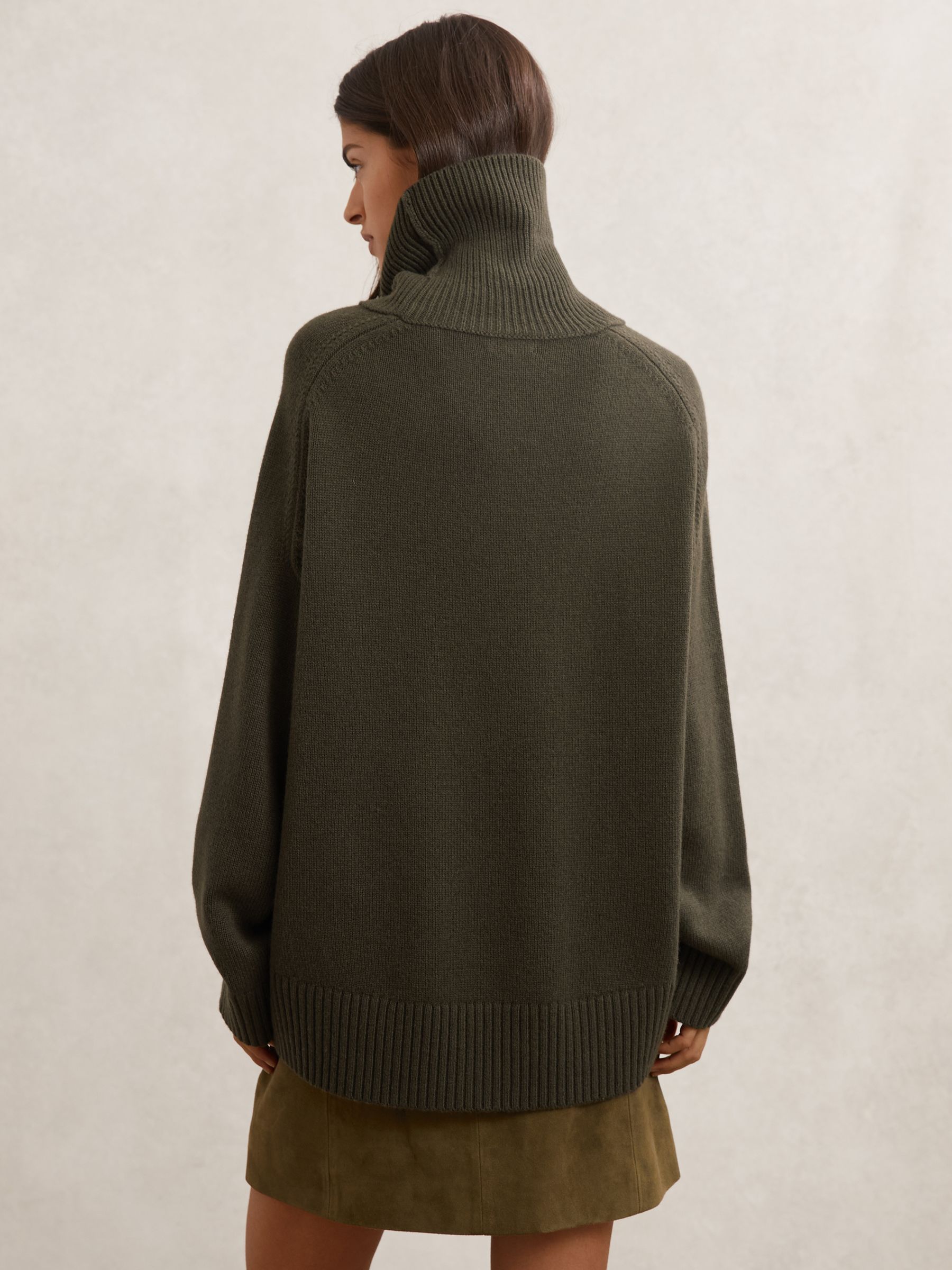 Petite Wool-Cashmere Roll-Neck Jumper in Khaki Green - Image 5 of 7