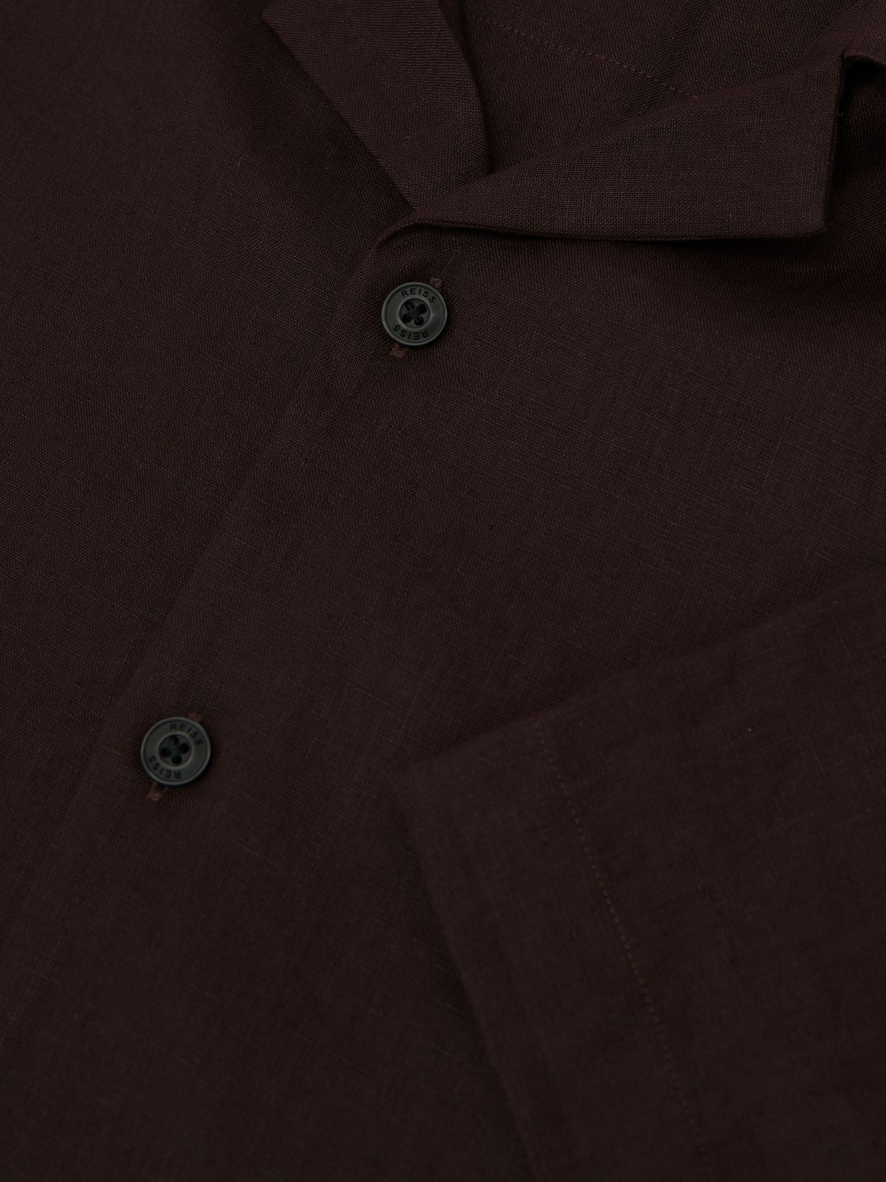 Linen Cuban-Collar Shirt in Chocolate Brown - Image 9 of 9