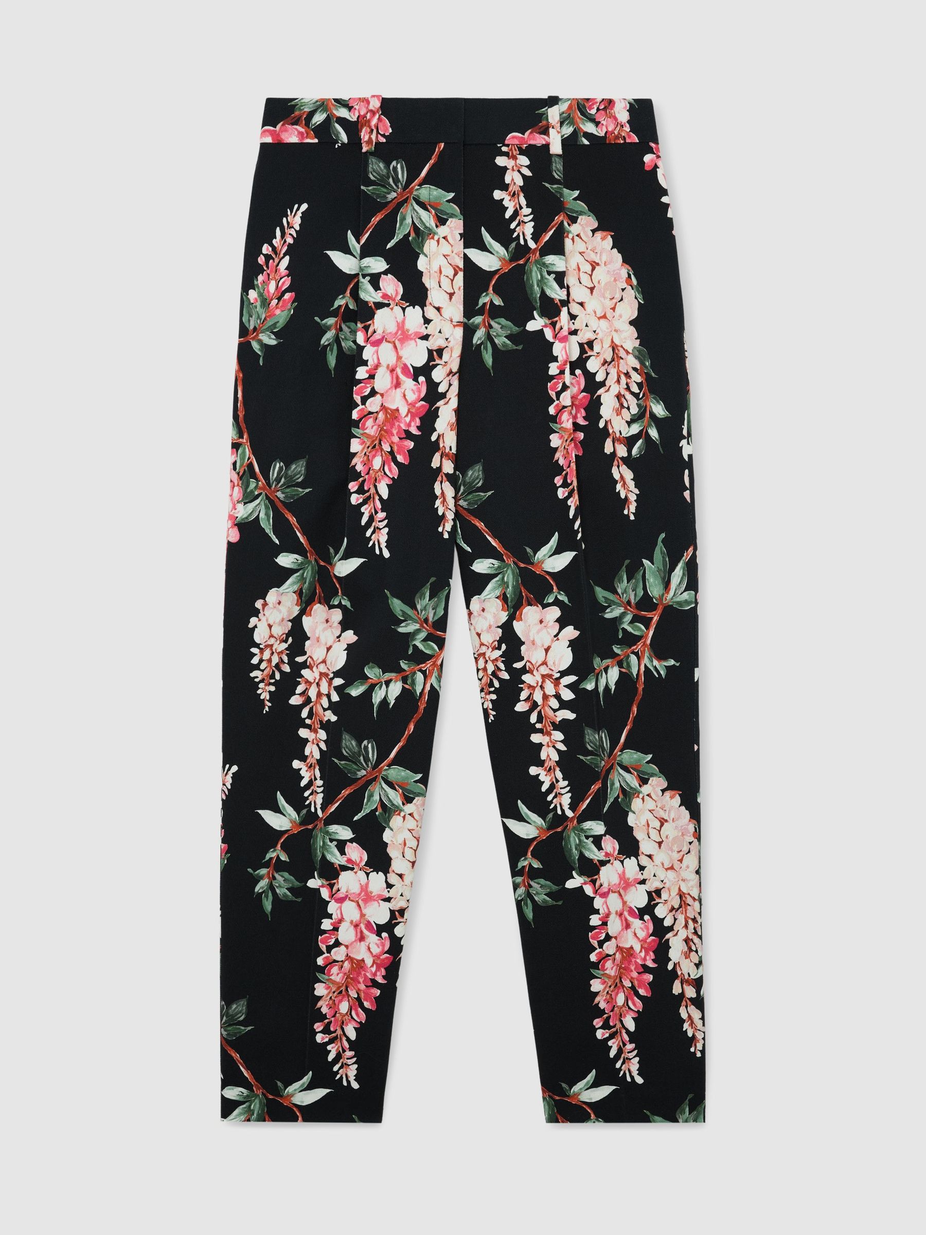 Atelier Cotton Floral-Print Tapered Black Trousers in Black - Image 2 of 5
