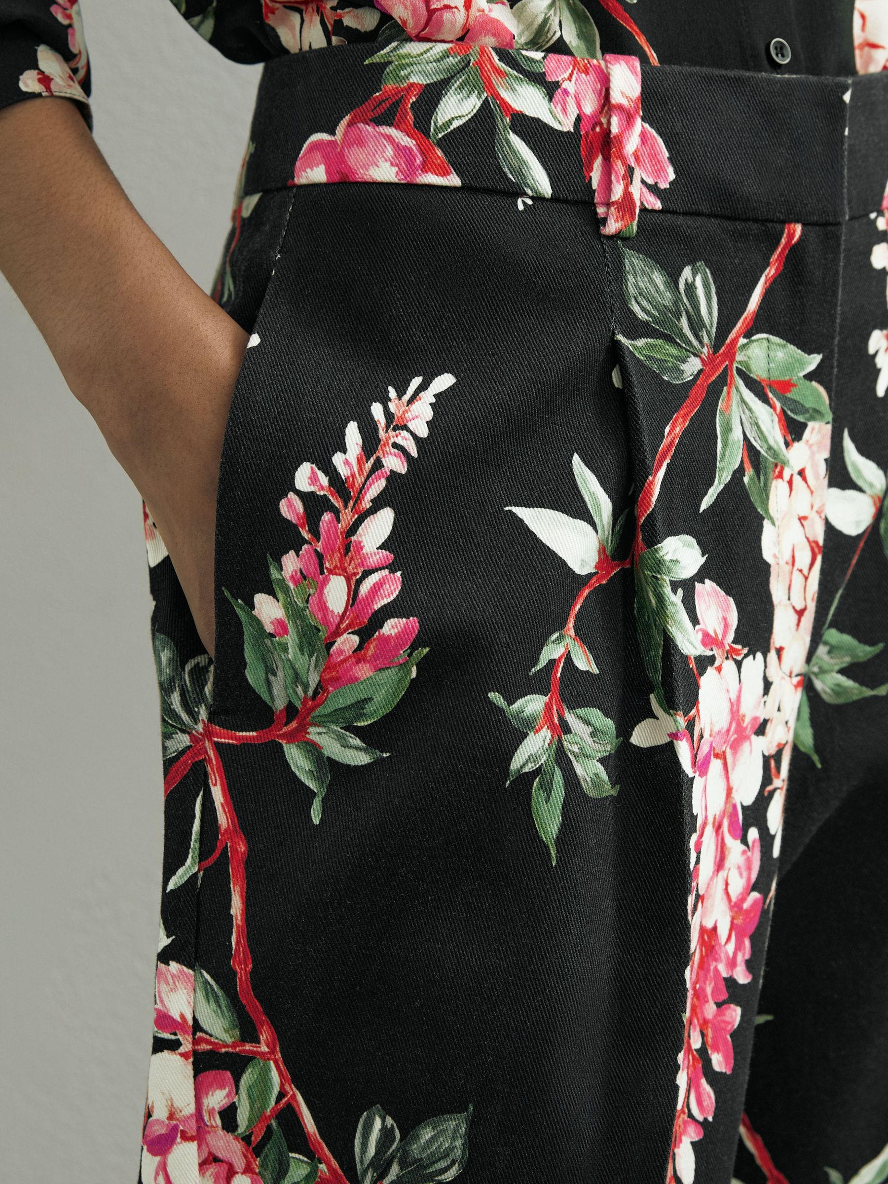 Atelier Cotton Floral-Print Tapered Black Trousers in Black - Image 3 of 5