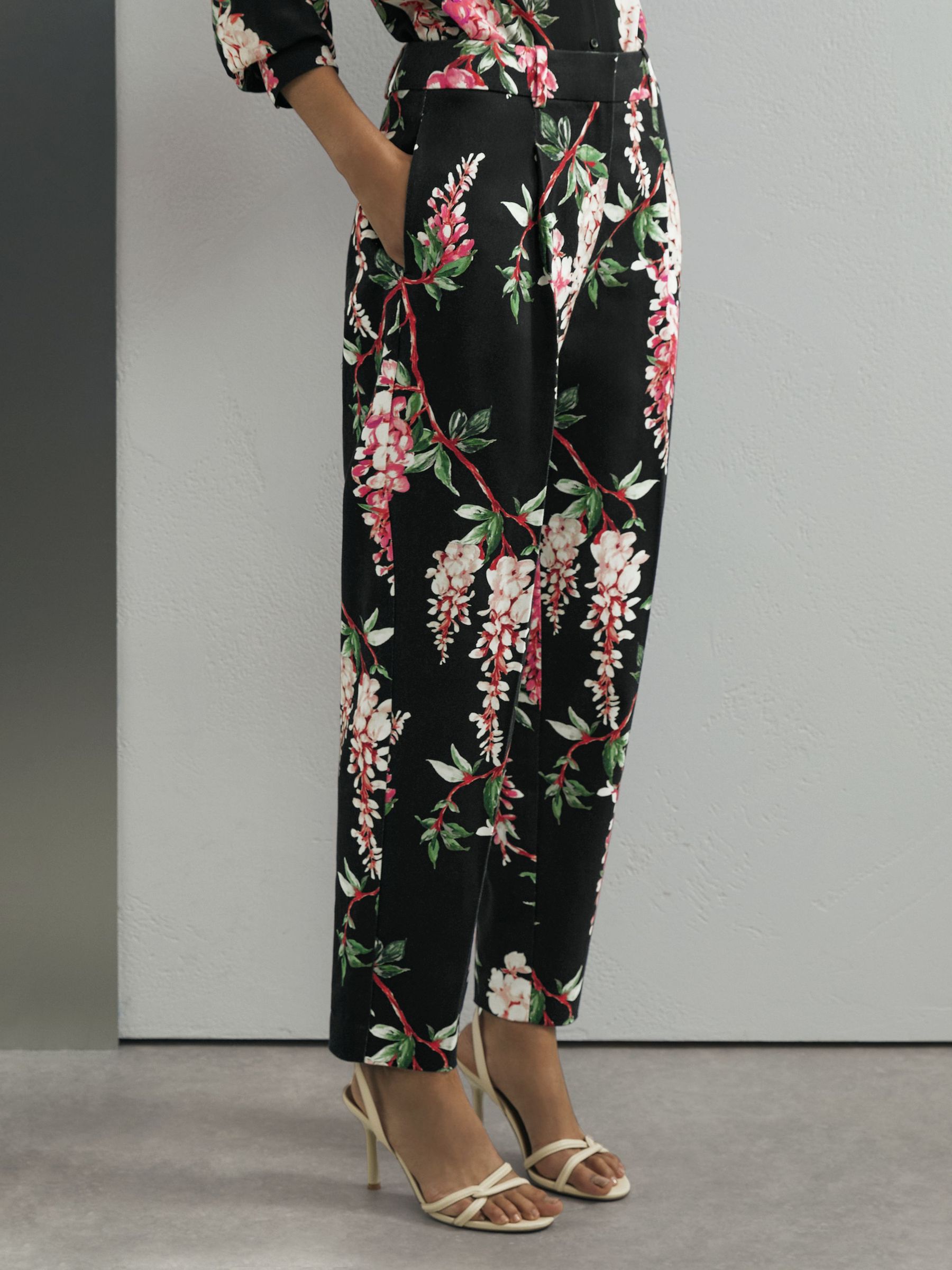 Atelier Cotton Floral-Print Tapered Black Trousers in Black - Image 4 of 5